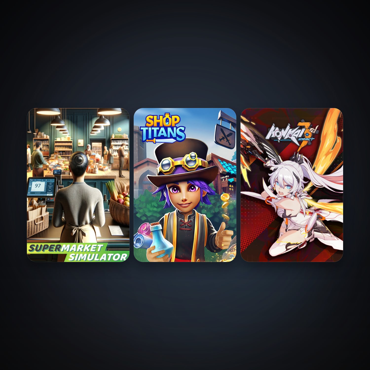 Shop Titans + Honkai Impact 3rd, 8 games, clean — HabibiAccounts
