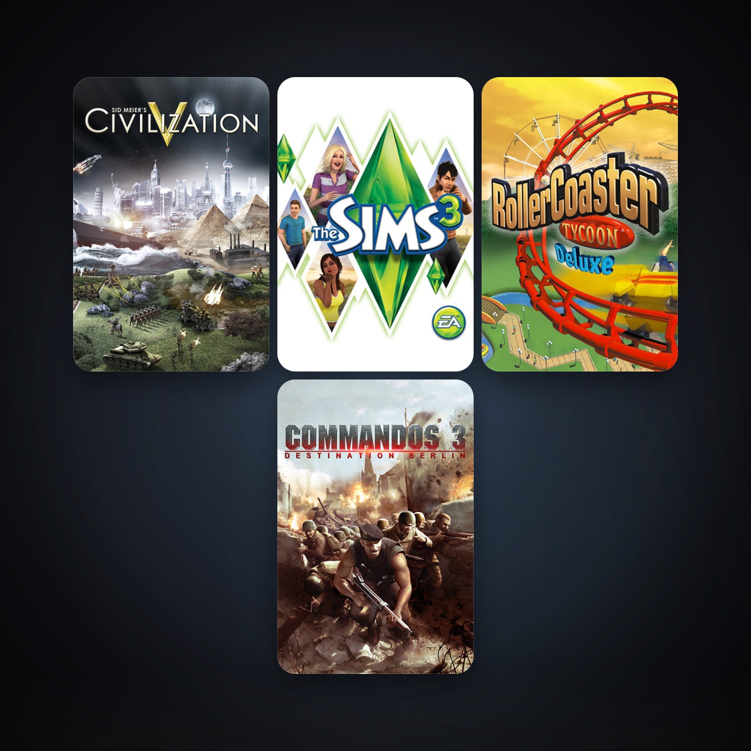 Commandos 3: Destination Berlin + Sid Meier's Civilization V, 7 games, clean — HabibiAccounts