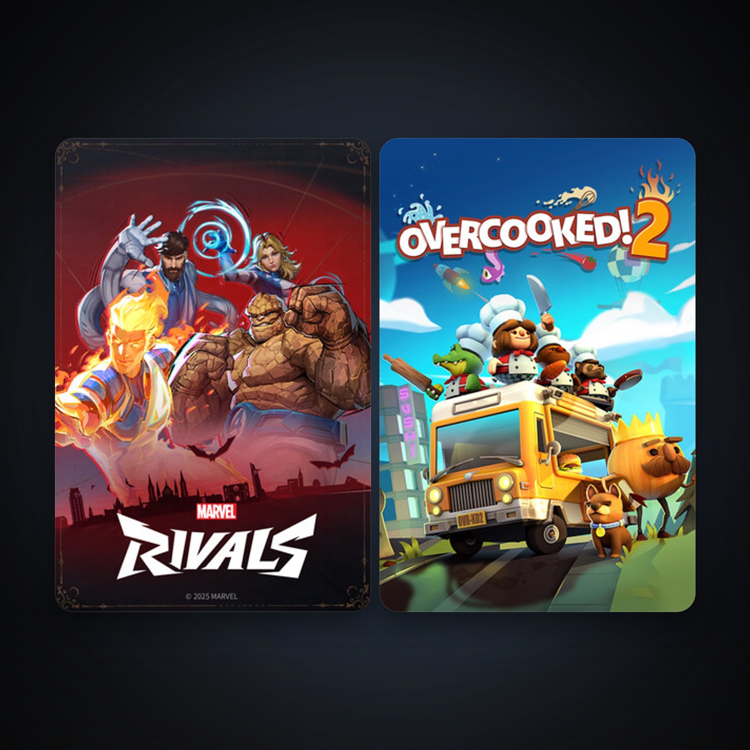 Overcooked! 2 + Marvel Rivals, 2 games, clean — HabibiAccounts
