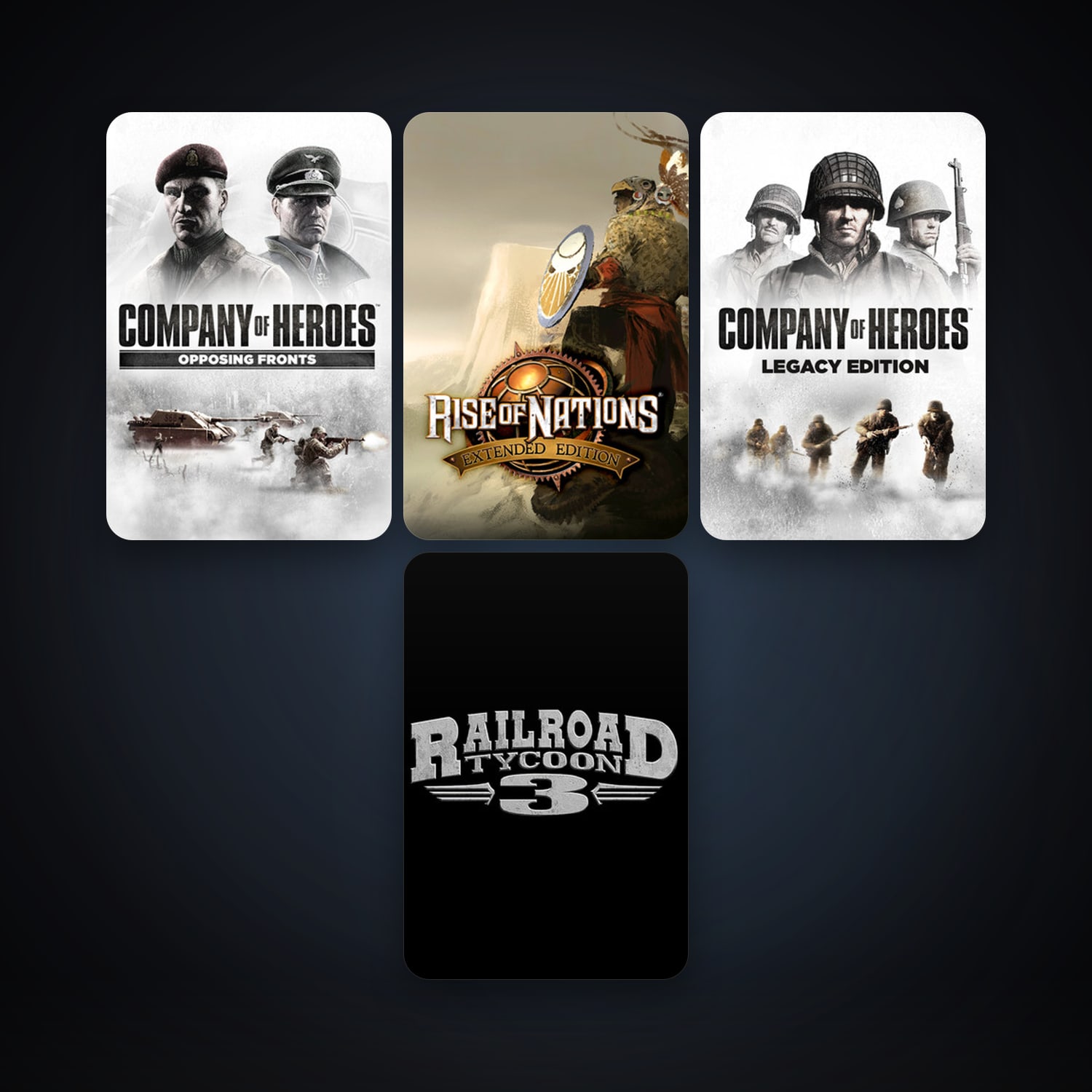 Company of Heroes + Railroad Tycoon 3, 7 games, clean — HabibiAccounts