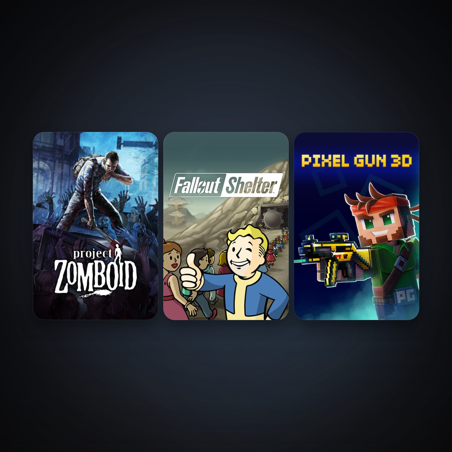 Project Zomboid + Fallout Shelter, 3 games, clean — HabibiAccounts