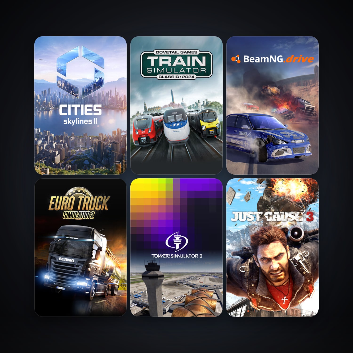 Train Simulator Classic + Just Cause 3, 25 games, clean — HabibiAccounts