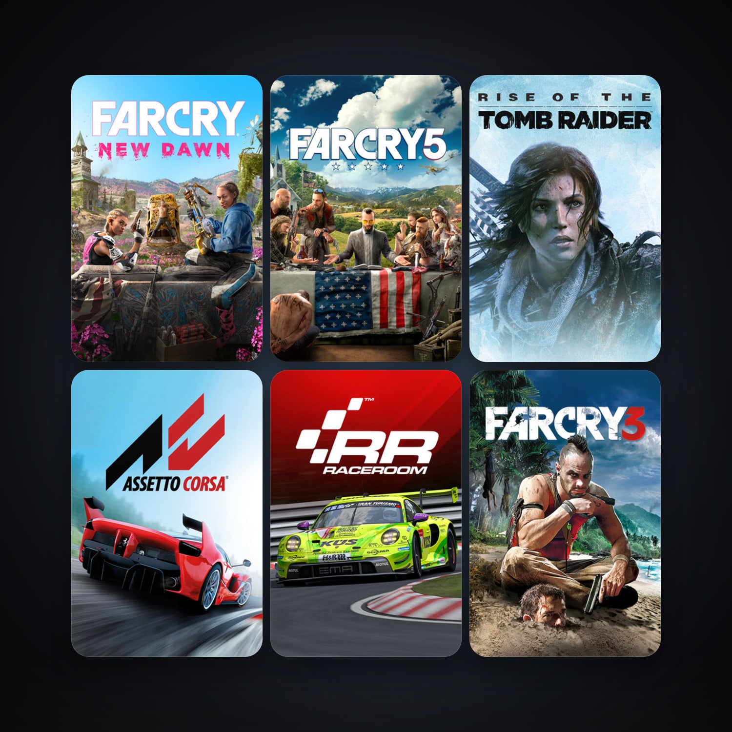 RaceRoom Racing Experience + Far Cry 3, 8 games, clean — HabibiAccounts