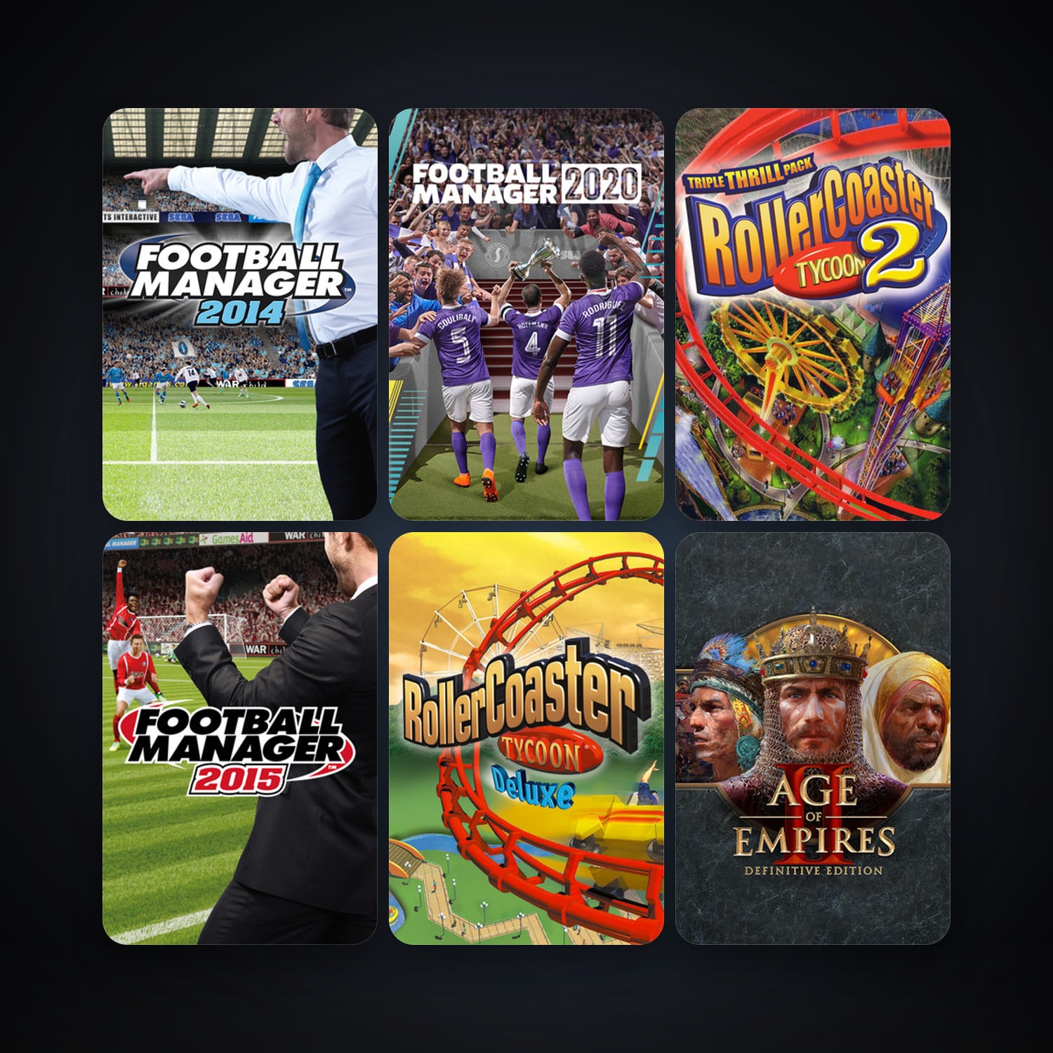 Football Manager 2014 + RollerCoaster Tycoon: Deluxe, 25 games, Steam 10, clean — HabibiAccounts