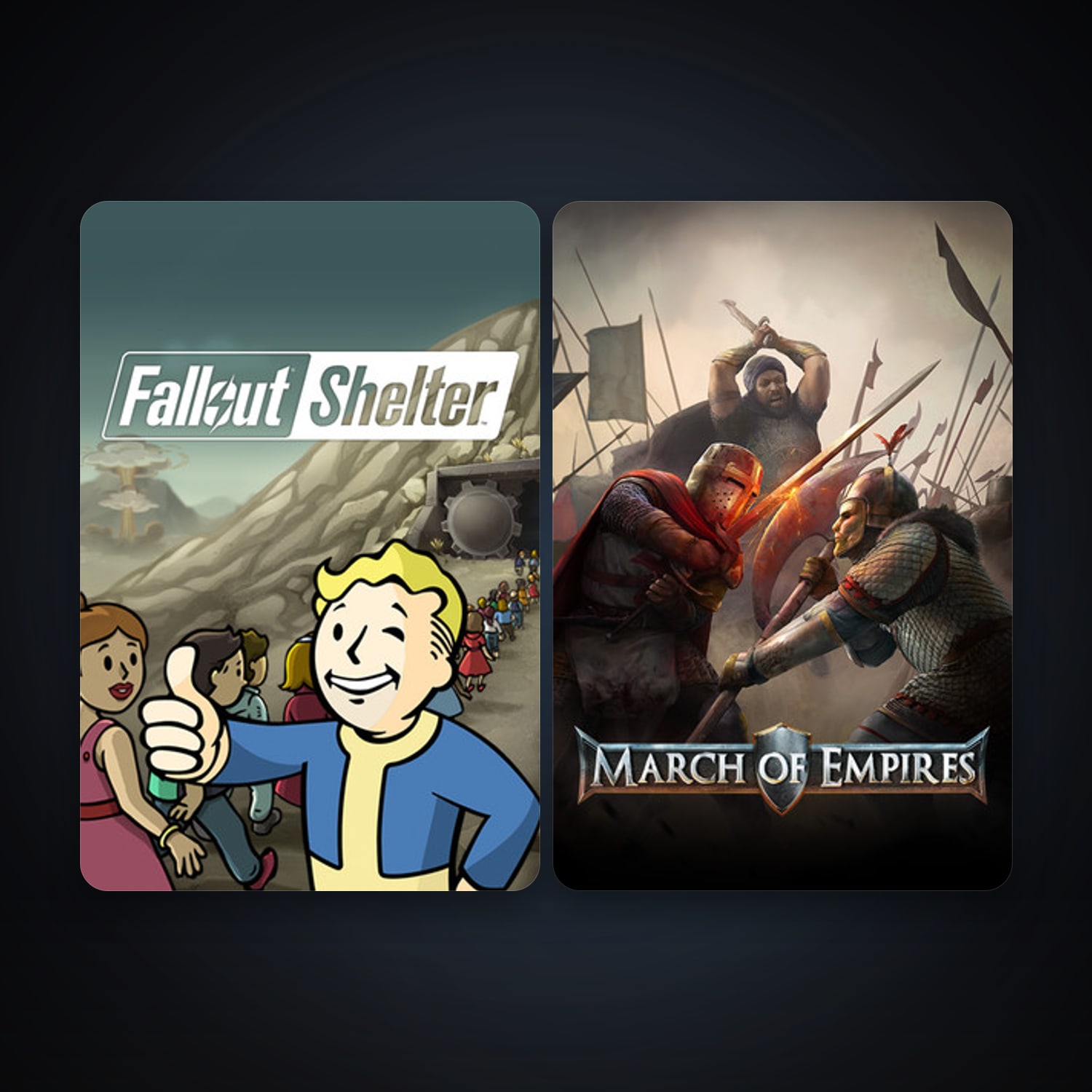 Fallout Shelter + March of Empires, 29 games, clean — HabibiAccounts