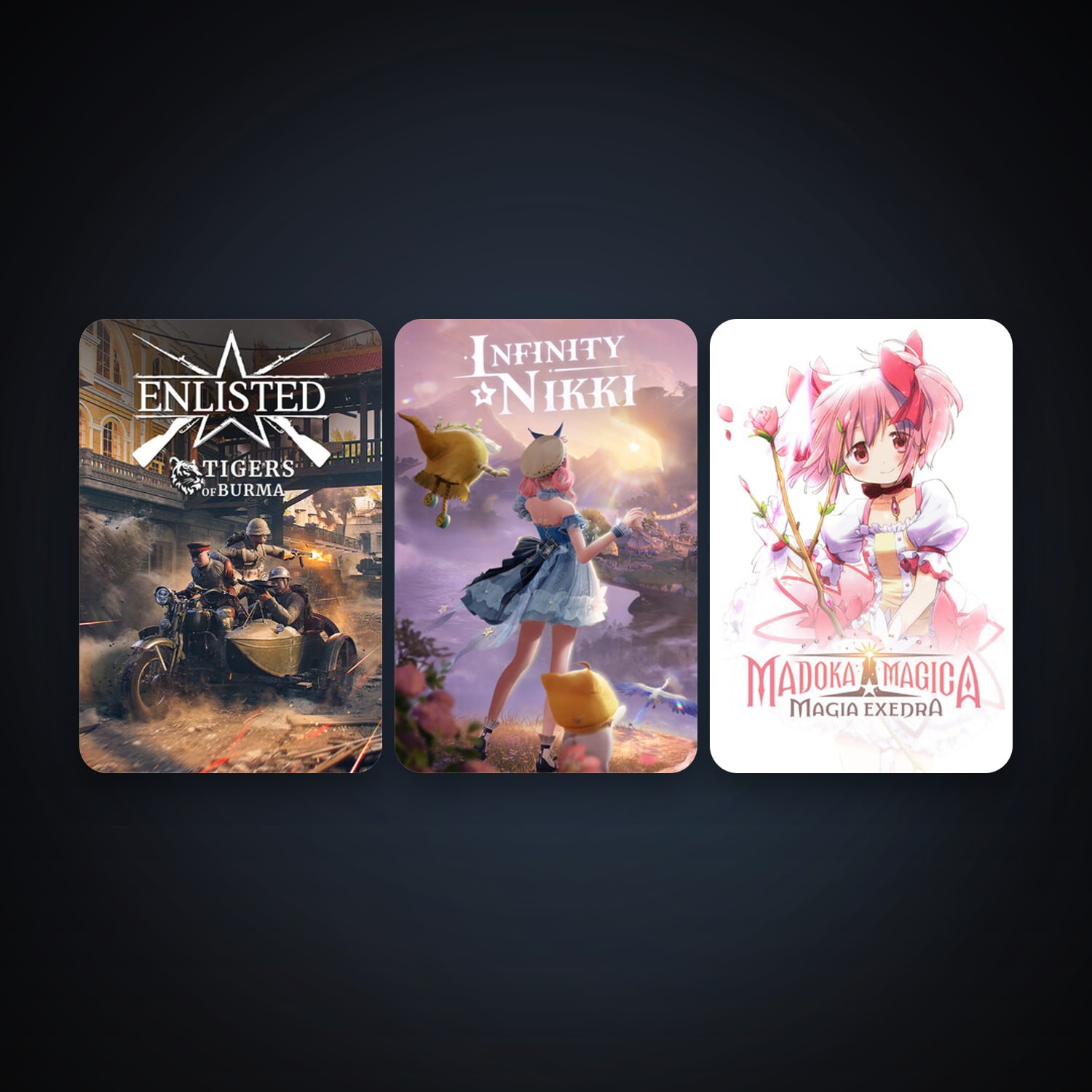 Enlisted + Madoka Magica Magia Exedra, 10 games, clean — HabibiAccounts