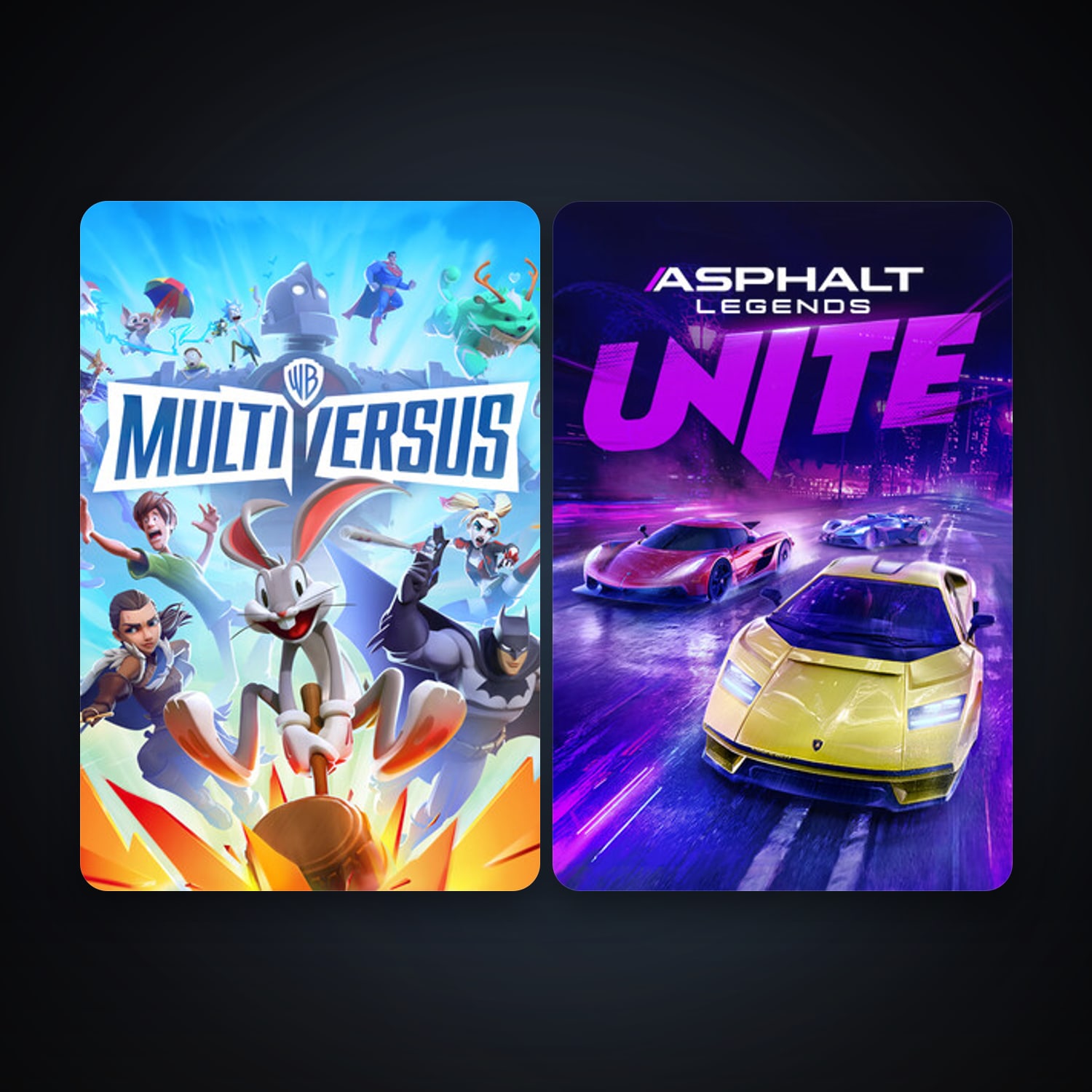 Asphalt Legends Unite + MultiVersus, 6 games, clean — HabibiAccounts