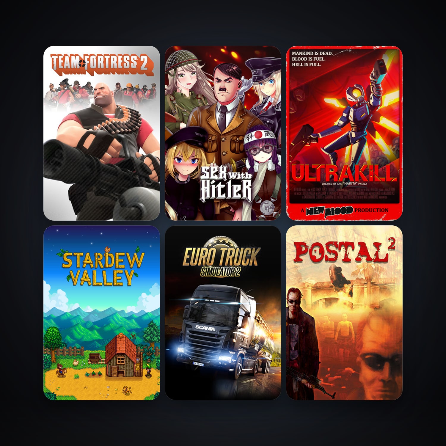Team Fortress 2 + POSTAL 2, 72 games, Steam 12, clean — HabibiAccounts