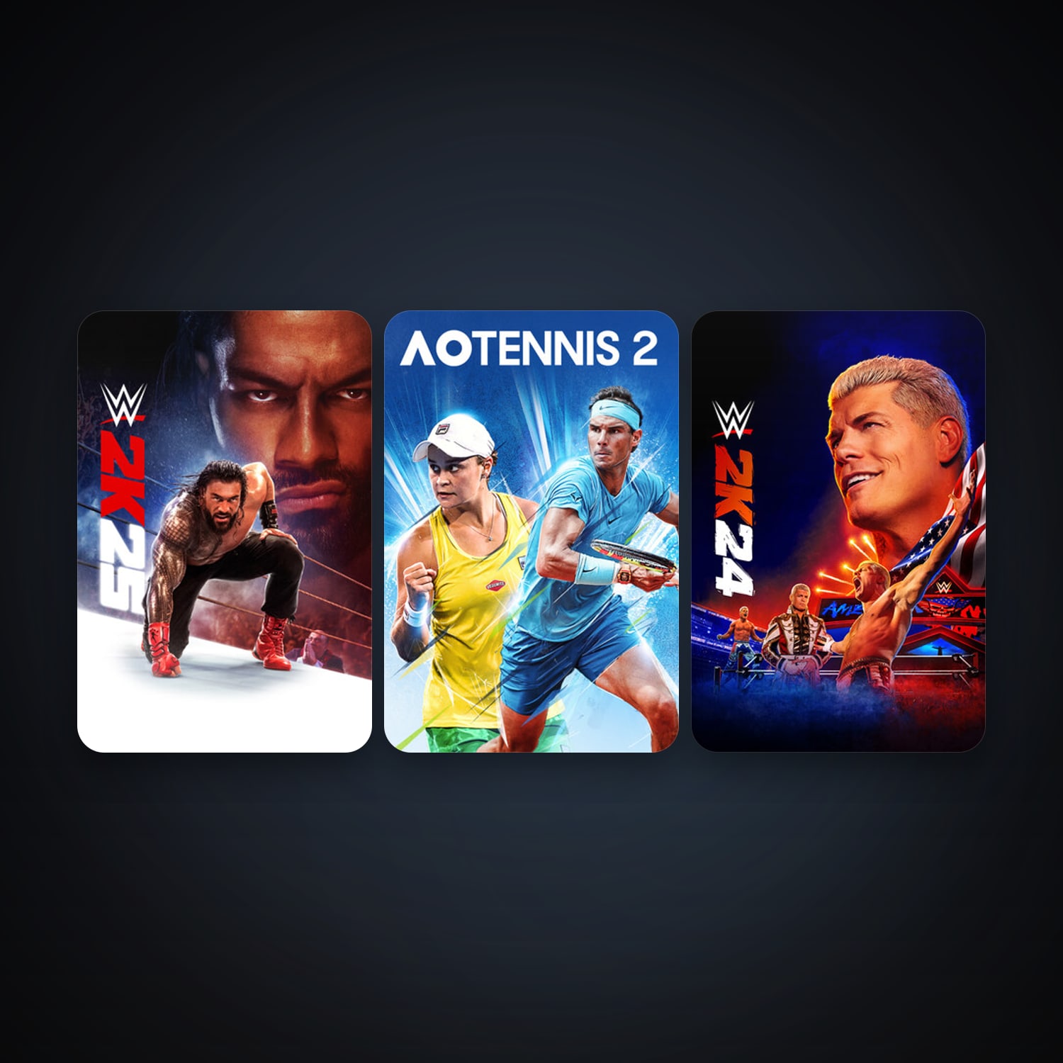 AO Tennis 2 + WWE 2K24, 5 games, clean — HabibiAccounts
