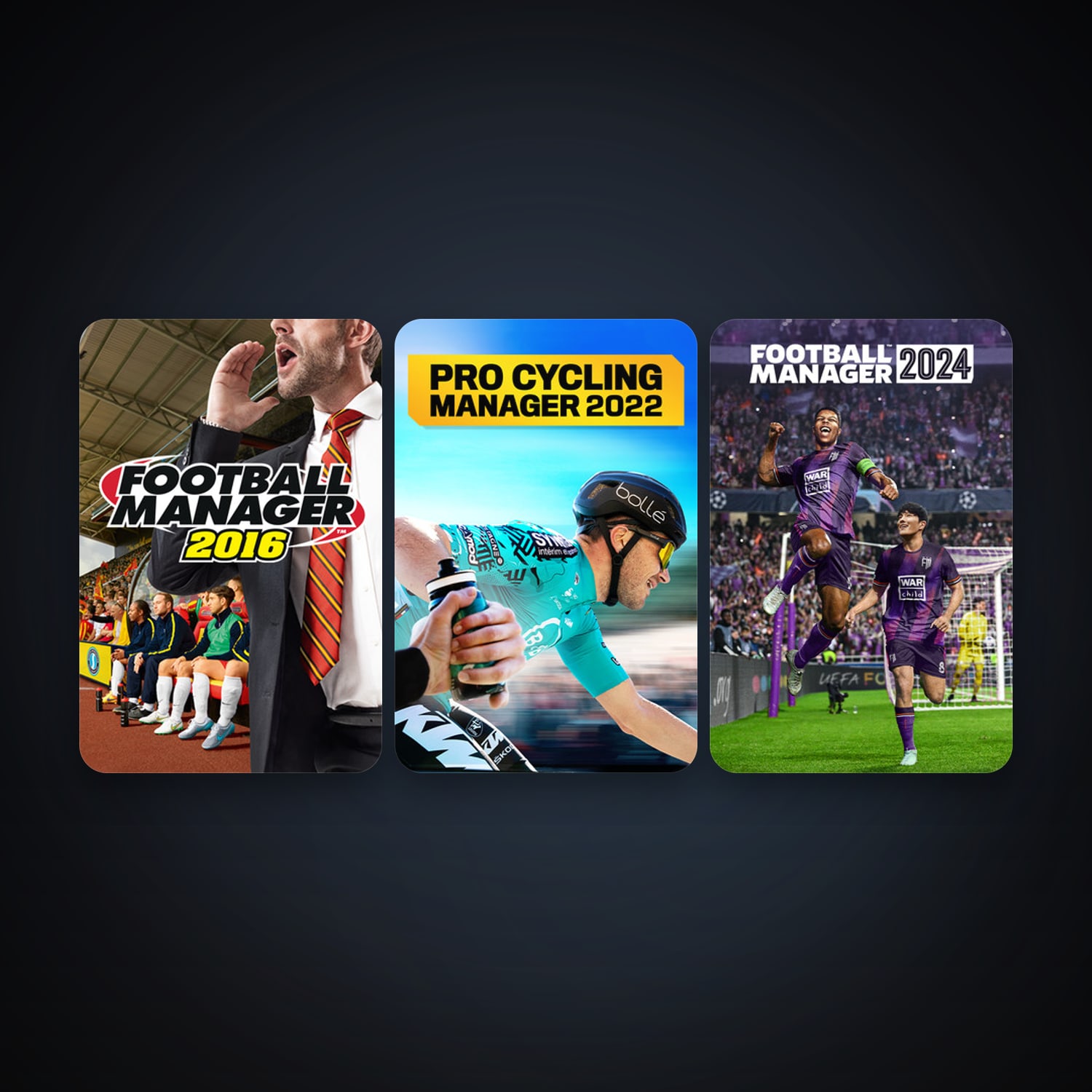 Football Manager 2016 + Pro Cycling Manager 2022, 4 games, clean — HabibiAccounts