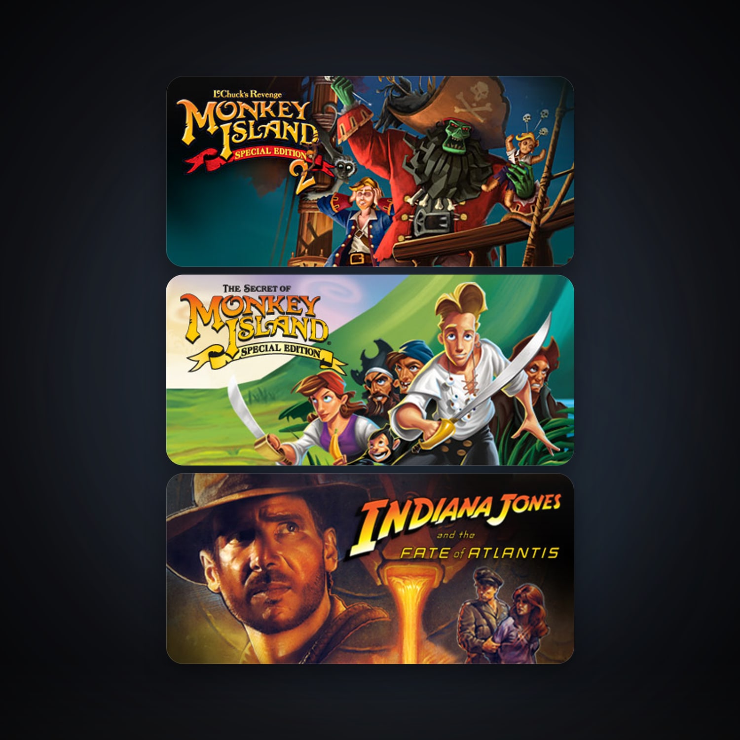 Indiana Jones and the Fate of Atlantis + The Secret of Monkey Island: Special Edition, 8 games, clean — HabibiAccounts