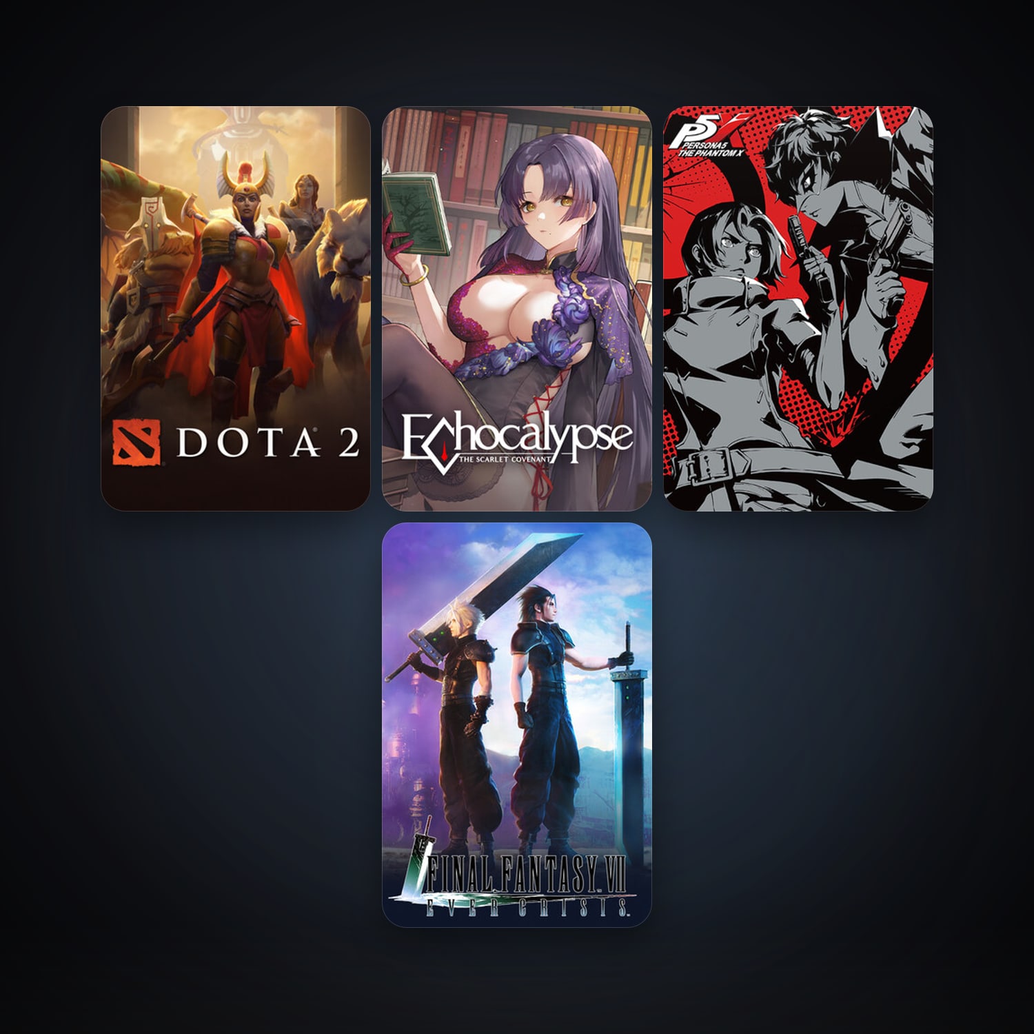 Dota 2 + Final Fantasy VII Ever Crisis, 5 games, clean — HabibiAccounts