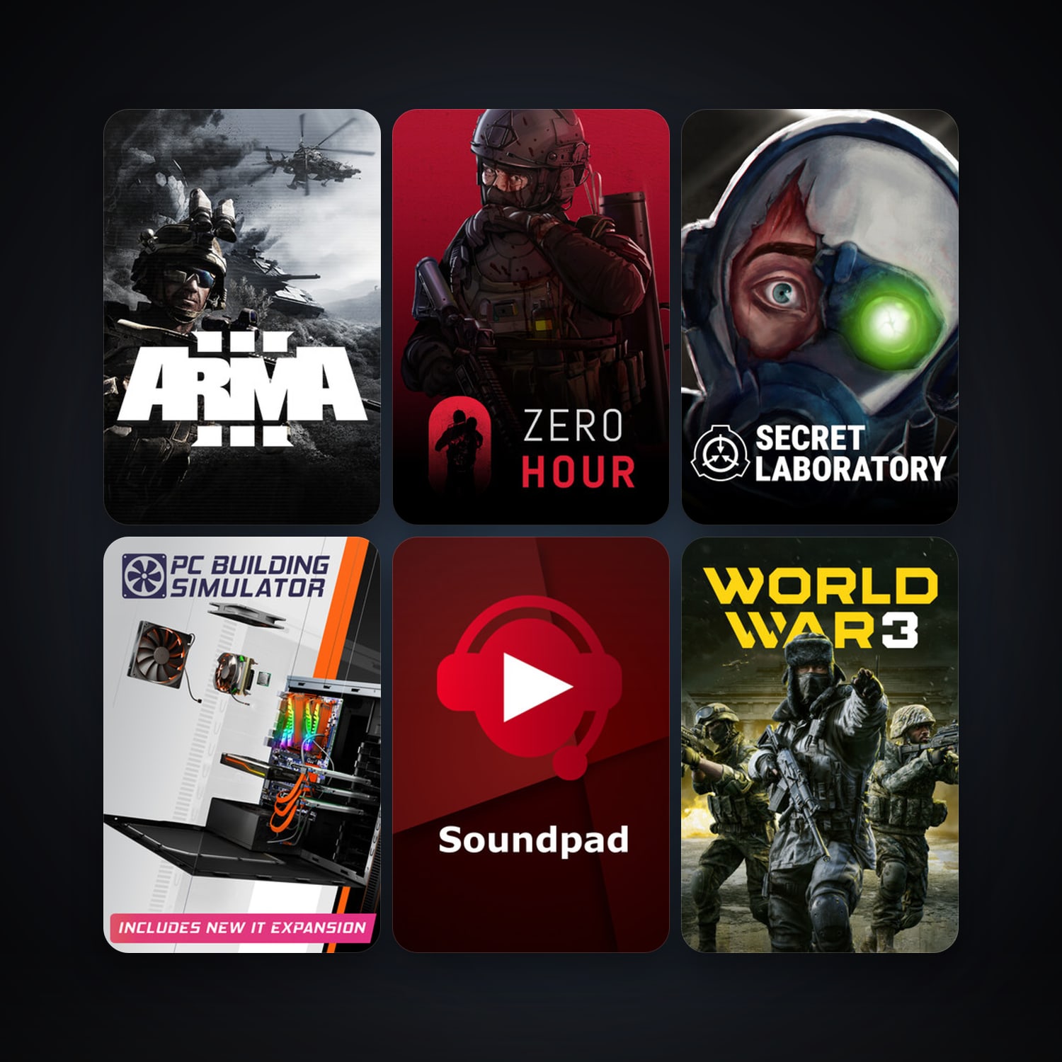 Arma 3 + PC Building Simulator, 58 games, clean — HabibiAccounts