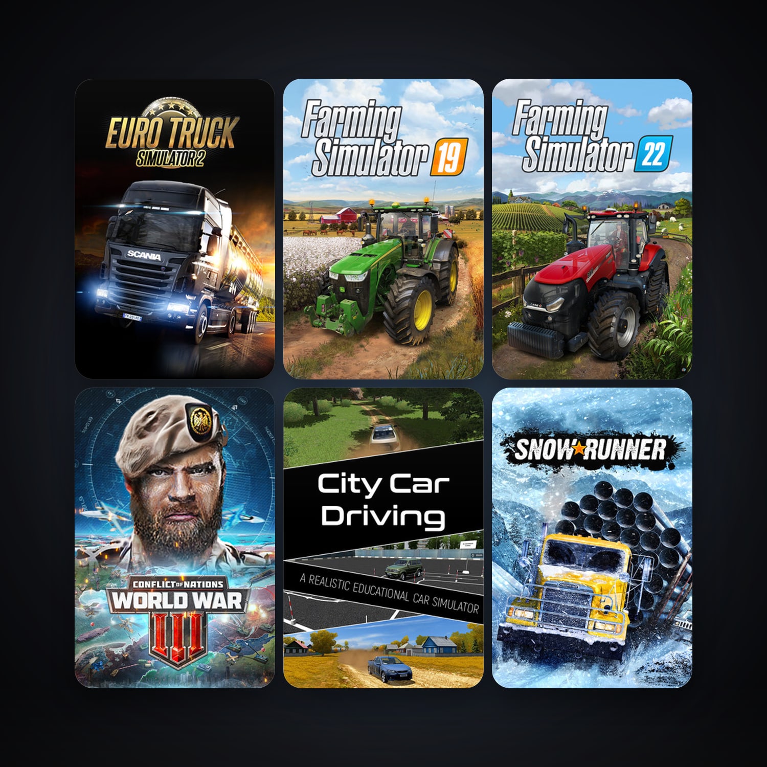 Euro Truck Simulator 2 + City Car Driving, 9 games, clean — HabibiAccounts