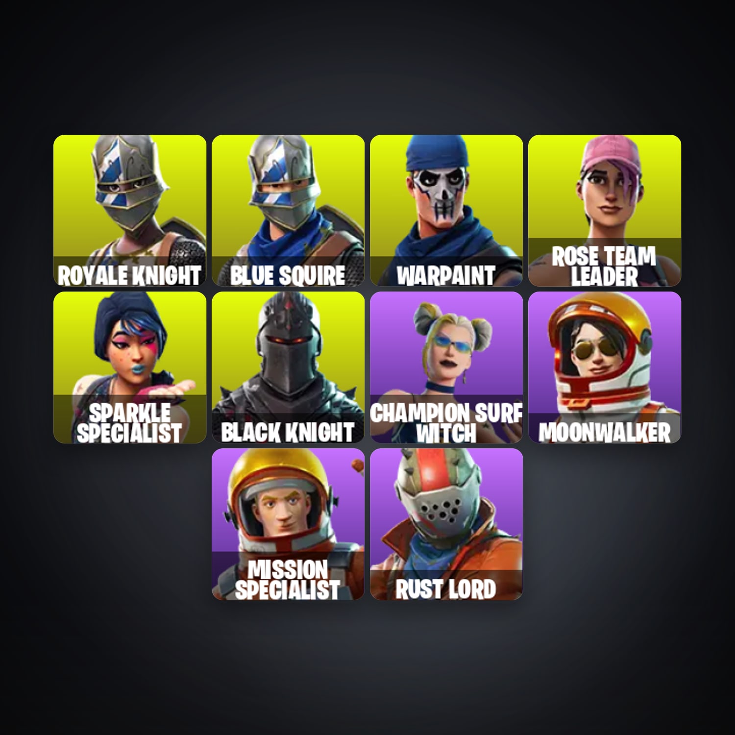 حساب فورتنايت Black Knight وSparkle Specialist، لوكر 11 سكن، 100 فيبوكس، لفل 165، 31 فوز — HabibiAccounts