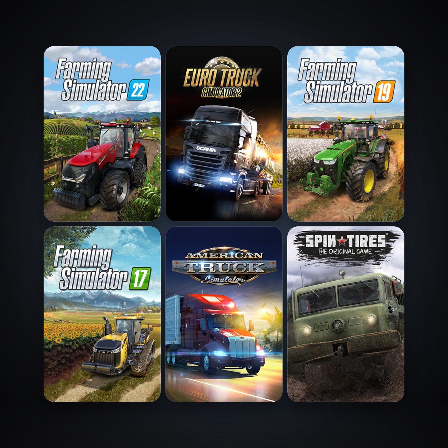 Euro Truck Simulator 2 + SPINTIRES, 7 games, clean — HabibiAccounts