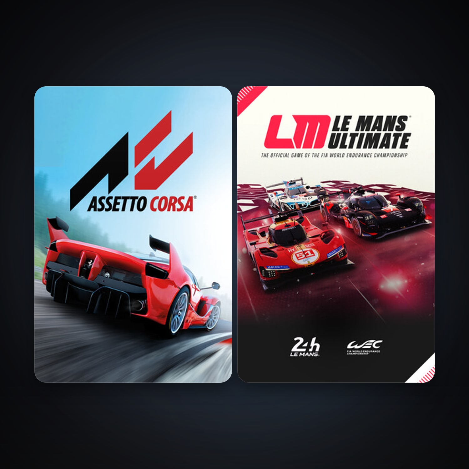 Assetto Corsa + Le Mans Ultimate, 2 games, clean — HabibiAccounts