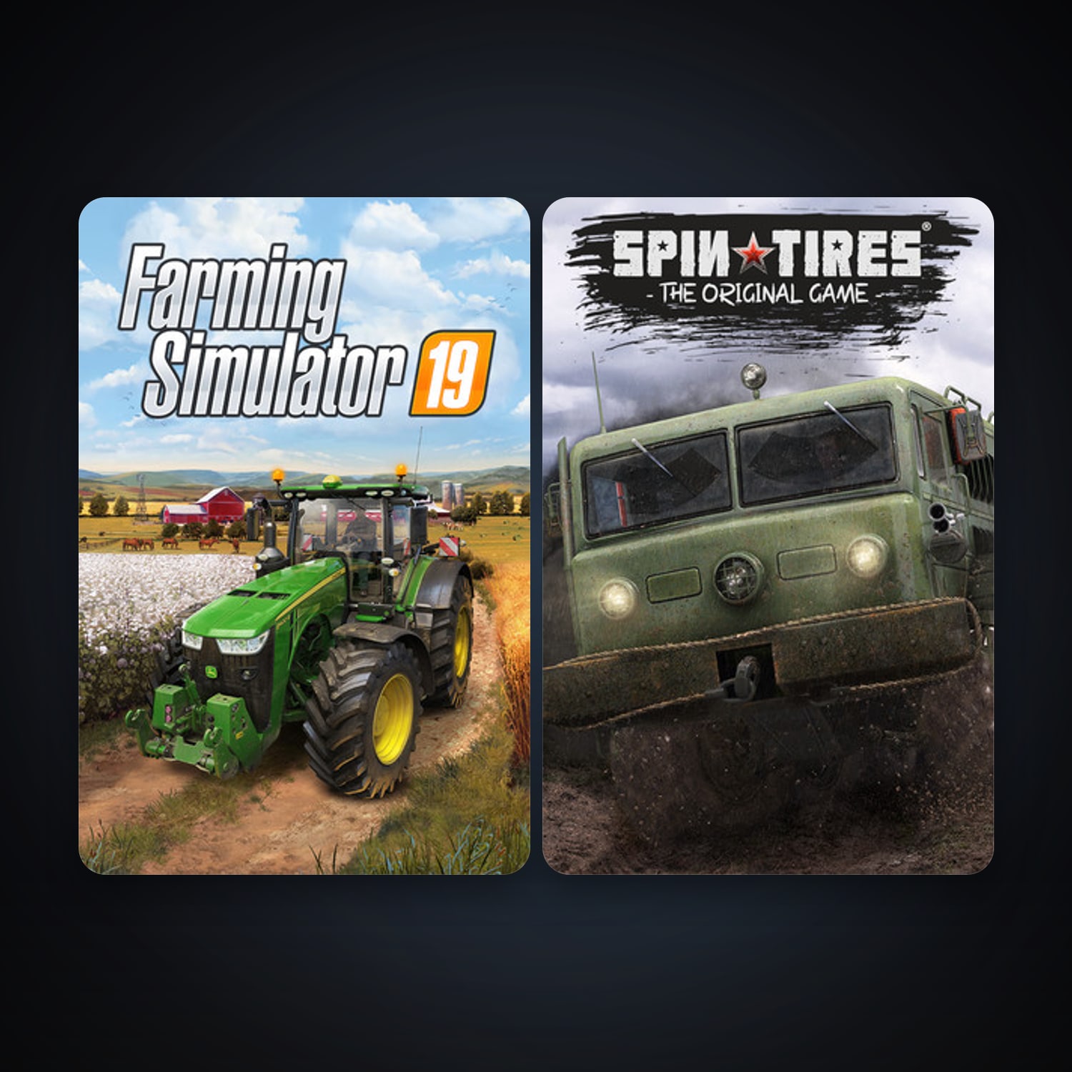 SPINTIRES + Farming Simulator 19, 2 games, clean — HabibiAccounts