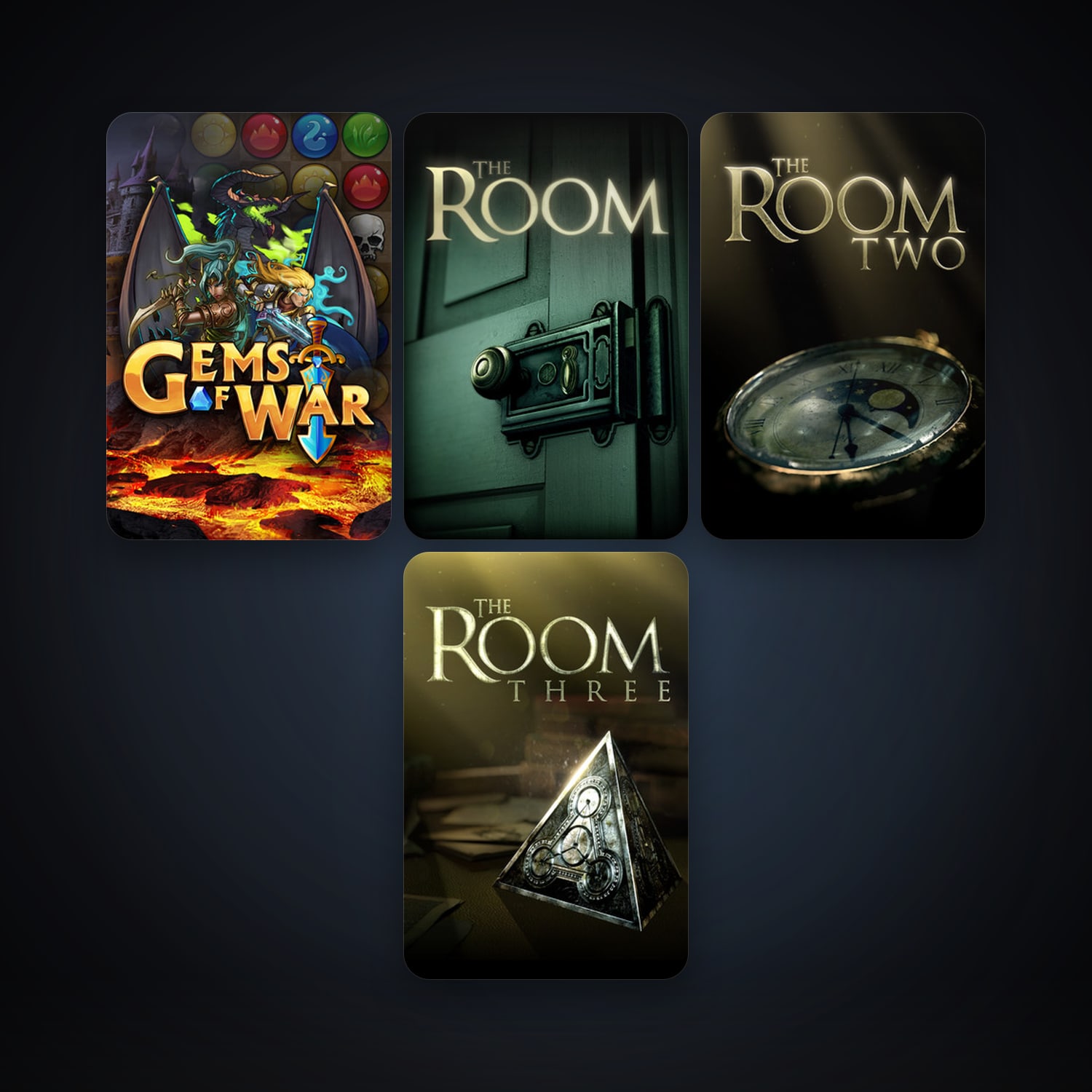 The Room + Gems of War - Puzzle RPG, 5 games, clean — HabibiAccounts