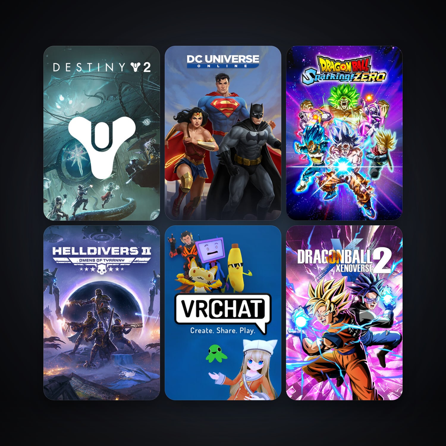 DC Universe Online + VRChat, 10 games, clean — HabibiAccounts