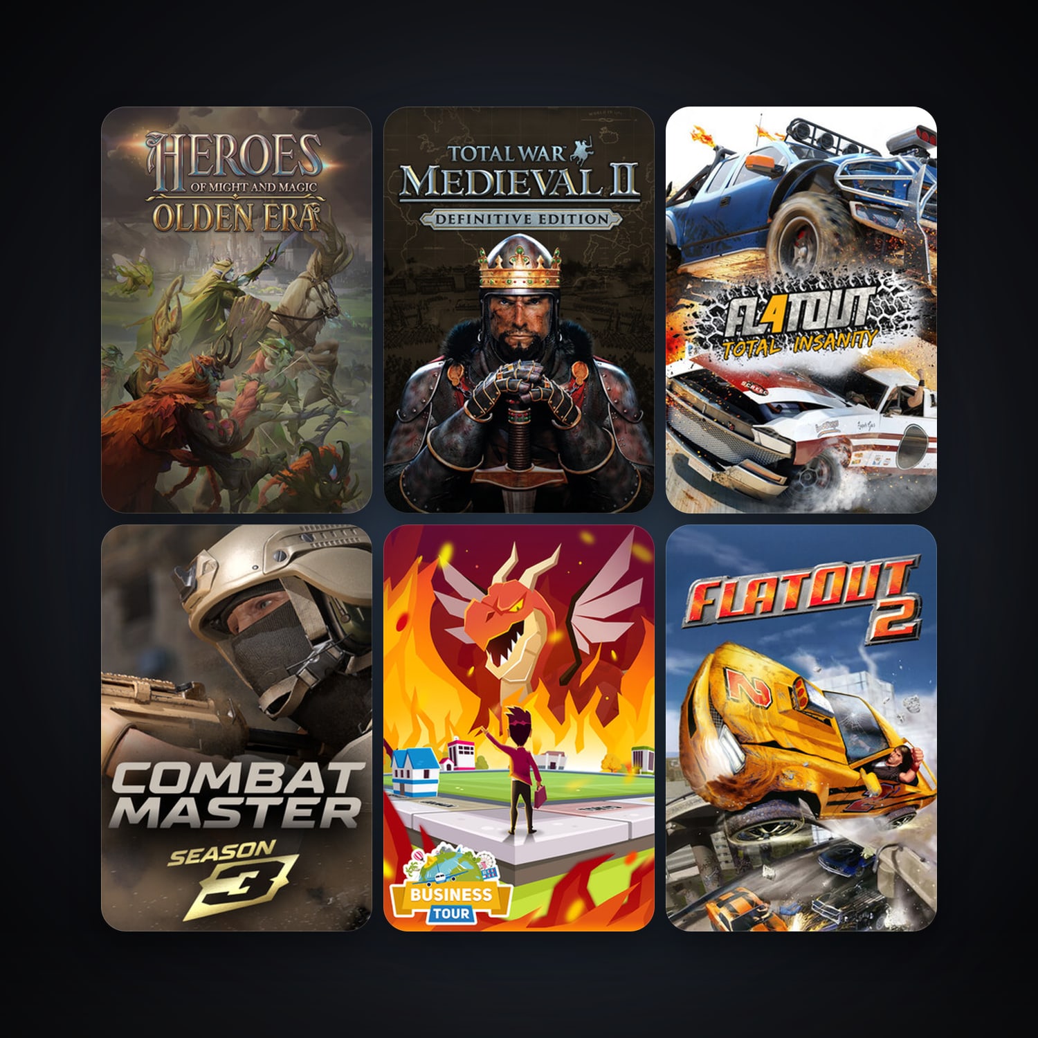 FlatOut 2 + Medieval II: Total War, 19 games, clean — HabibiAccounts