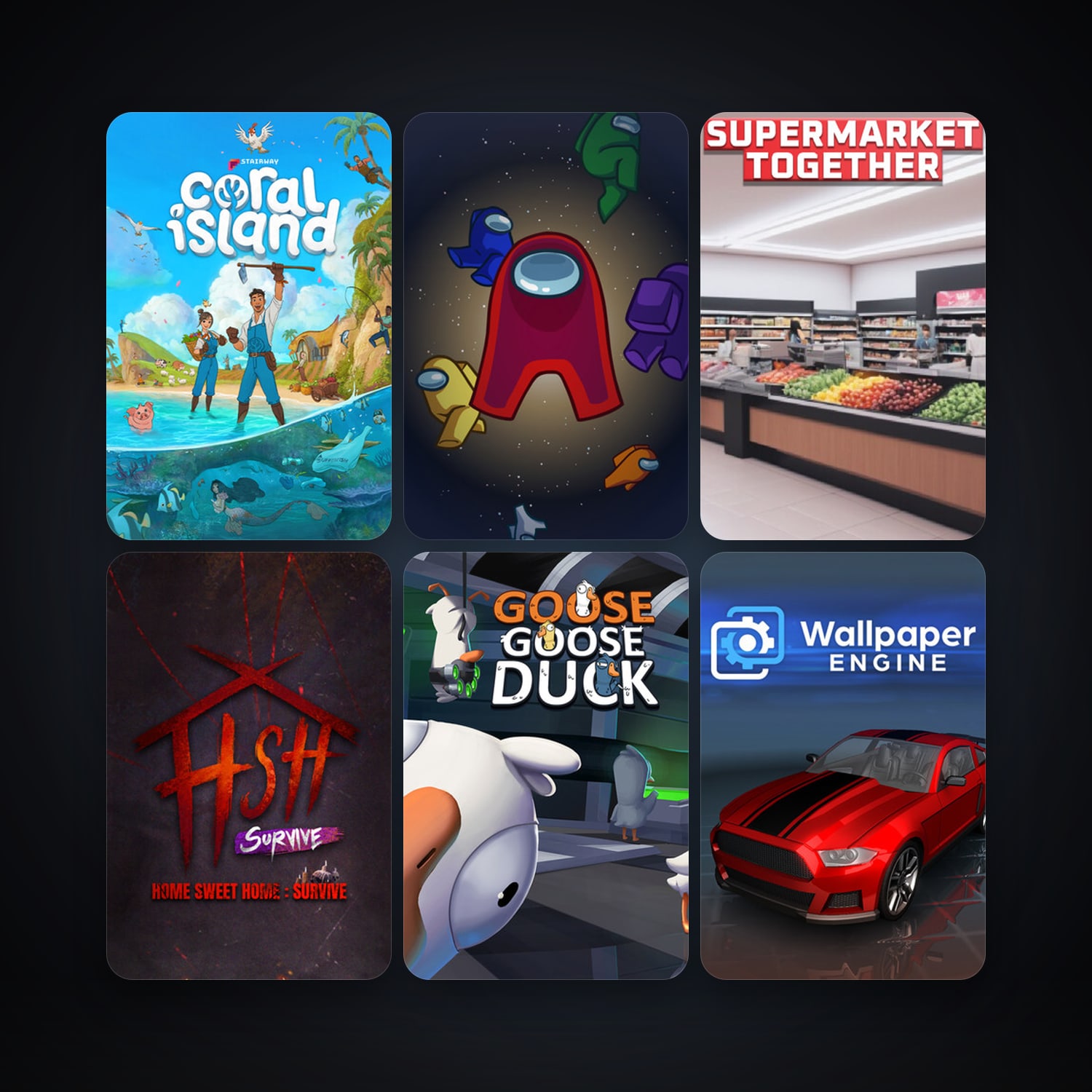 Wallpaper Engine + Among Us, 8 games, clean — HabibiAccounts