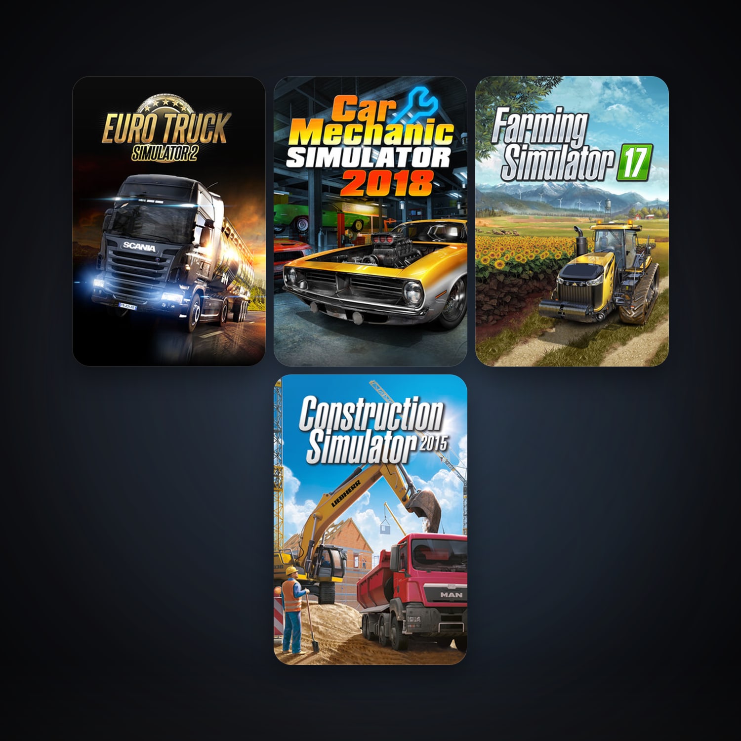 Euro Truck Simulator 2 + Construction Simulator 2015, 6 games, clean — HabibiAccounts