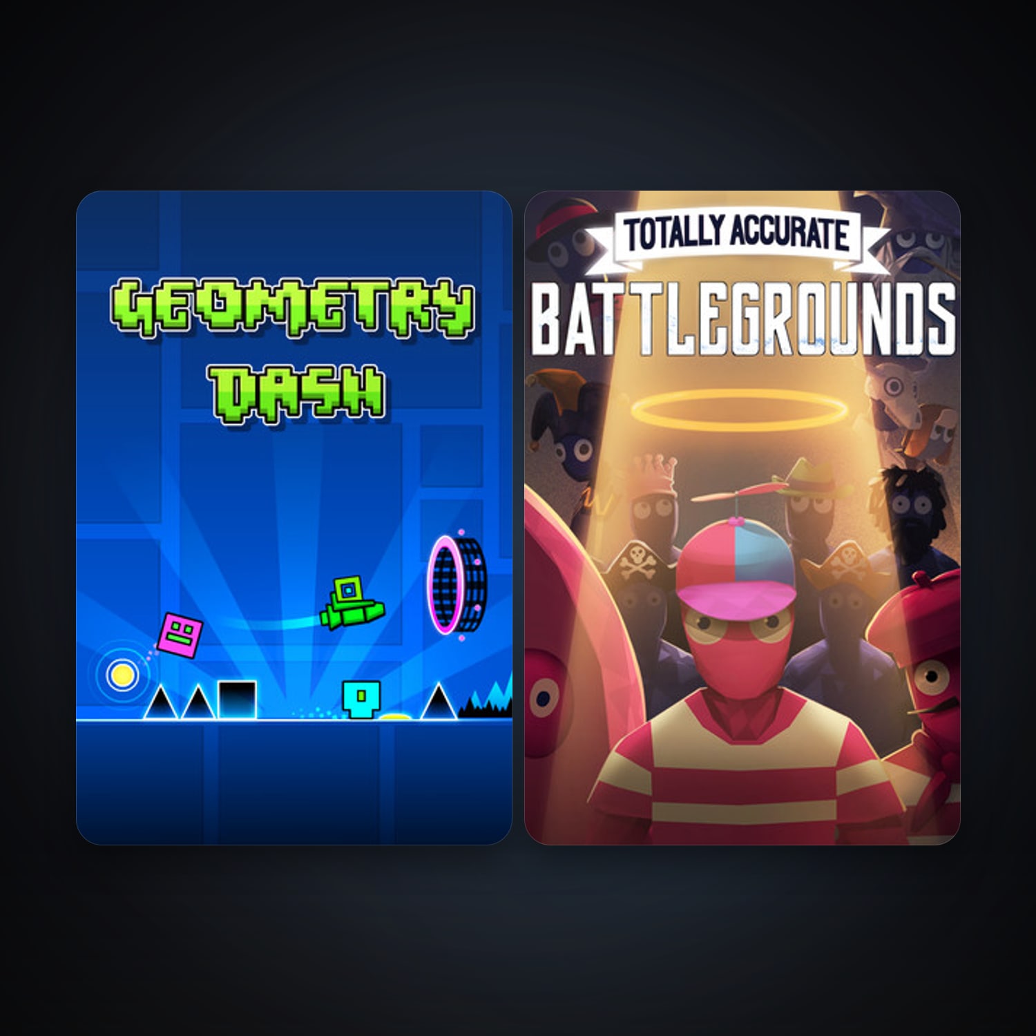 Geometry Dash + Totally Accurate Battlegrounds, 2 games, clean — HabibiAccounts