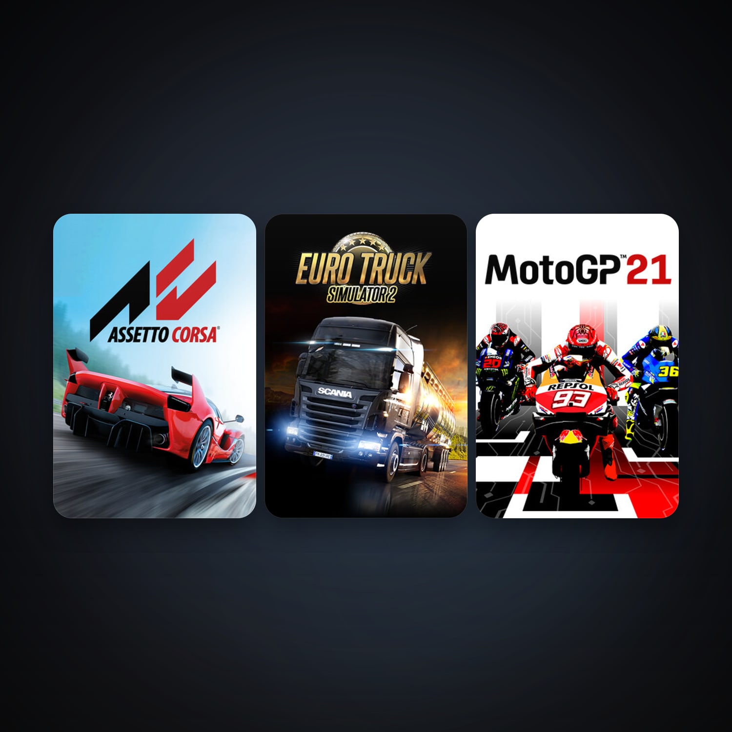 Euro Truck Simulator 2 + Assetto Corsa, 3 games, clean — HabibiAccounts
