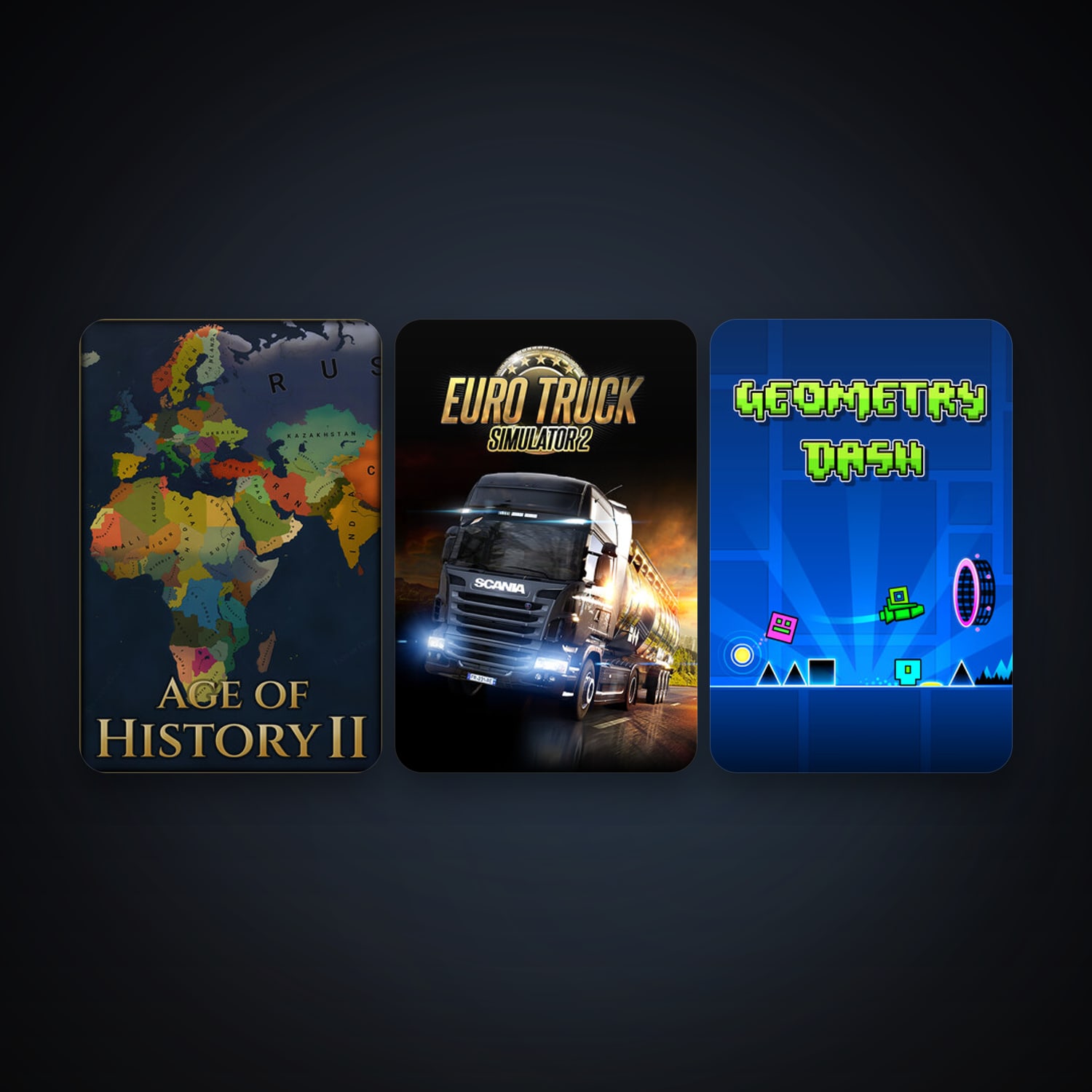 Euro Truck Simulator 2 + Geometry Dash, 5 games, clean — HabibiAccounts