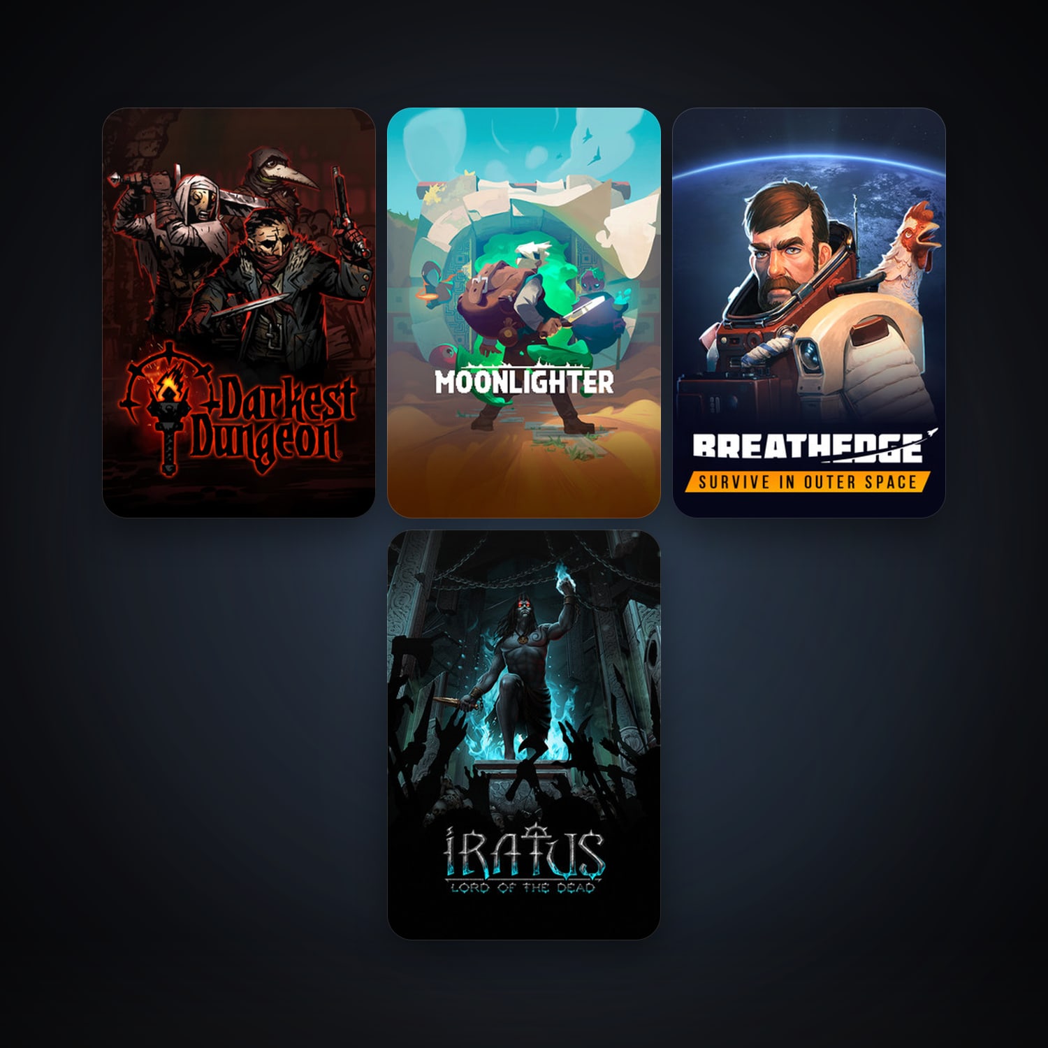 Darkest Dungeon + Moonlighter, 6 games, clean — HabibiAccounts