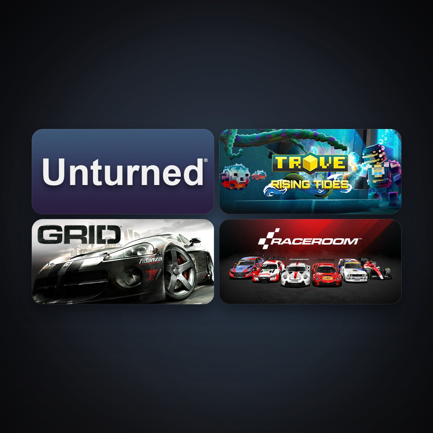 GRID (2008) + RaceRoom Racing Experience, 9 games, clean — HabibiAccounts