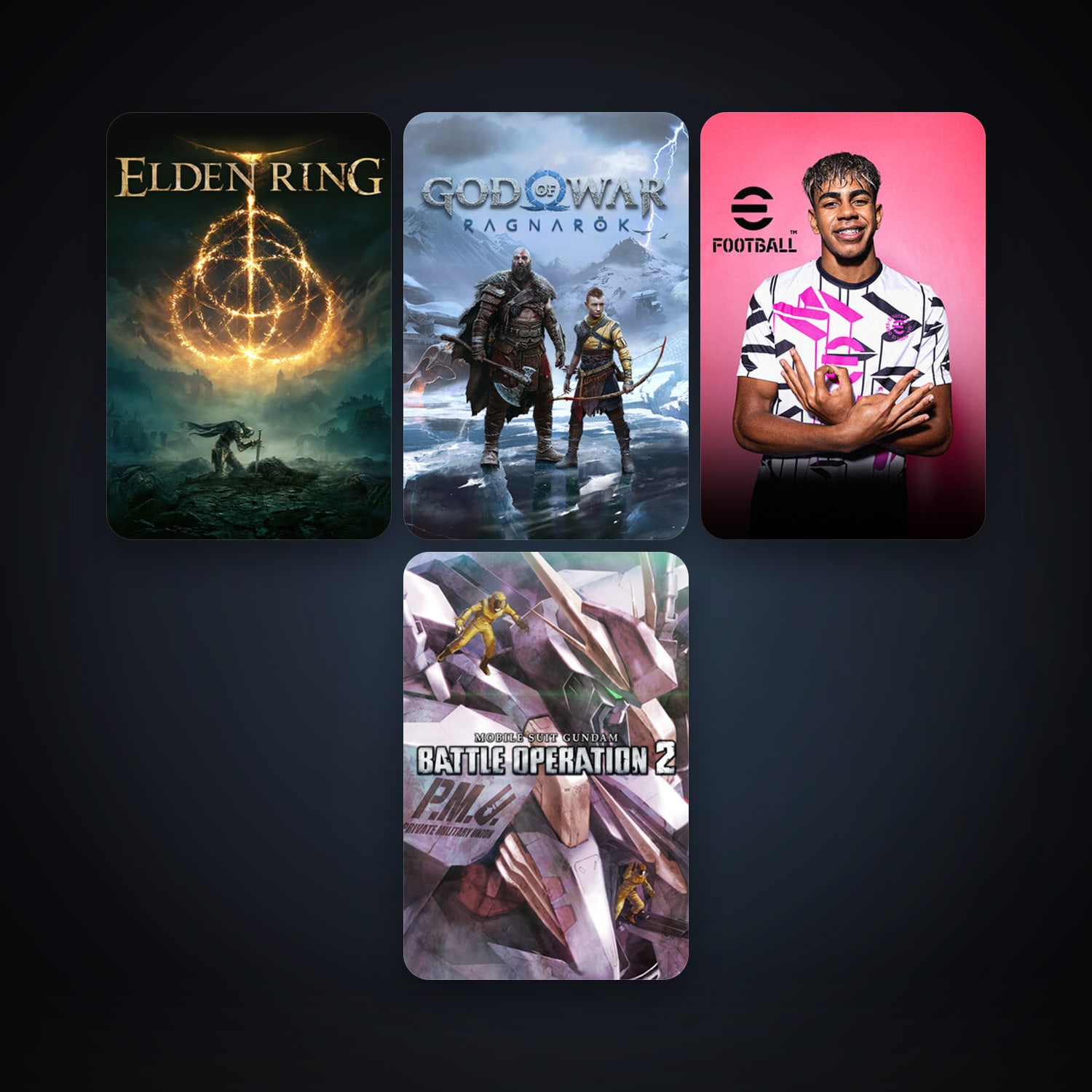 ELDEN RING + MOBILE SUIT GUNDAM BATTLE OPERATION 2, 6 games, clean — HabibiAccounts