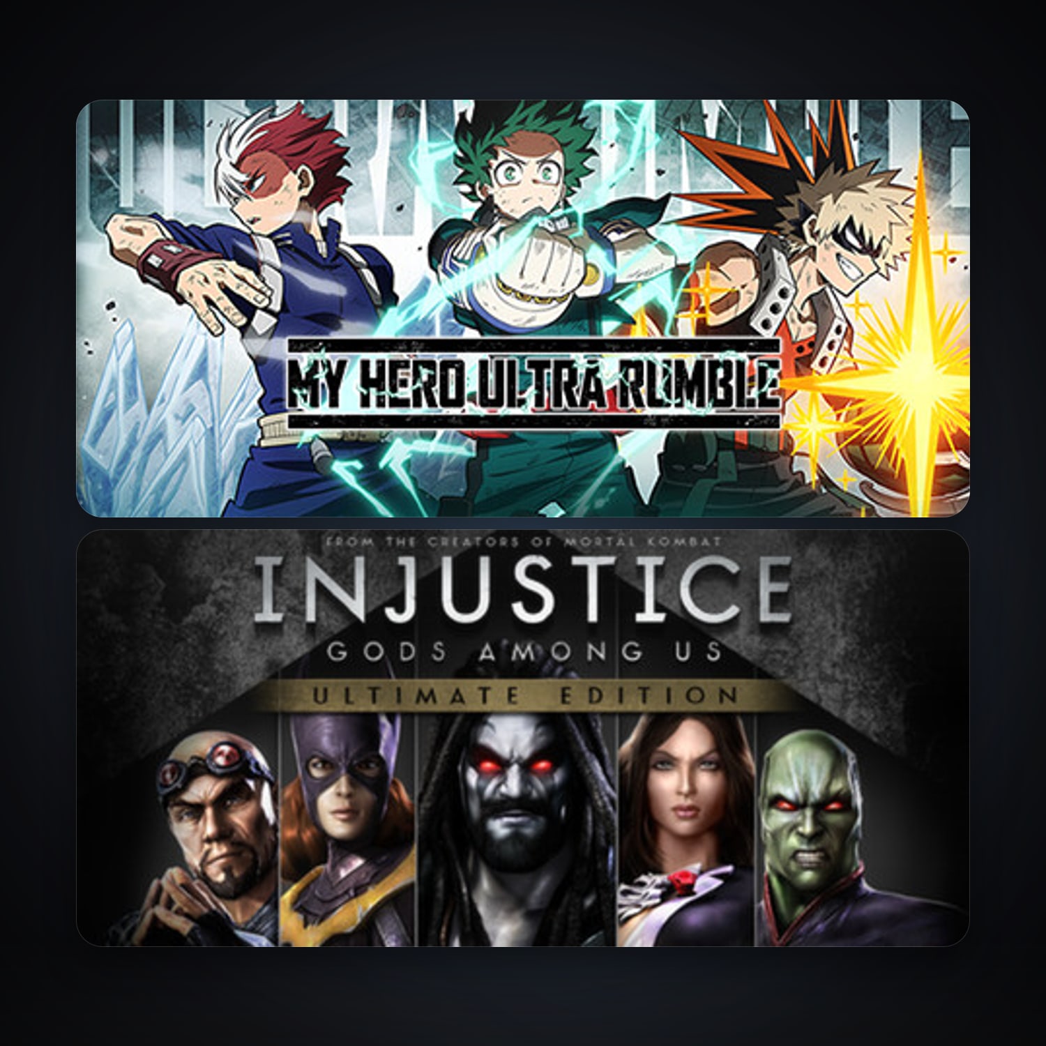 Injustice: Gods Among Us Ultimate Edition + MY HERO ULTRA RUMBLE, 11 games, clean — HabibiAccounts
