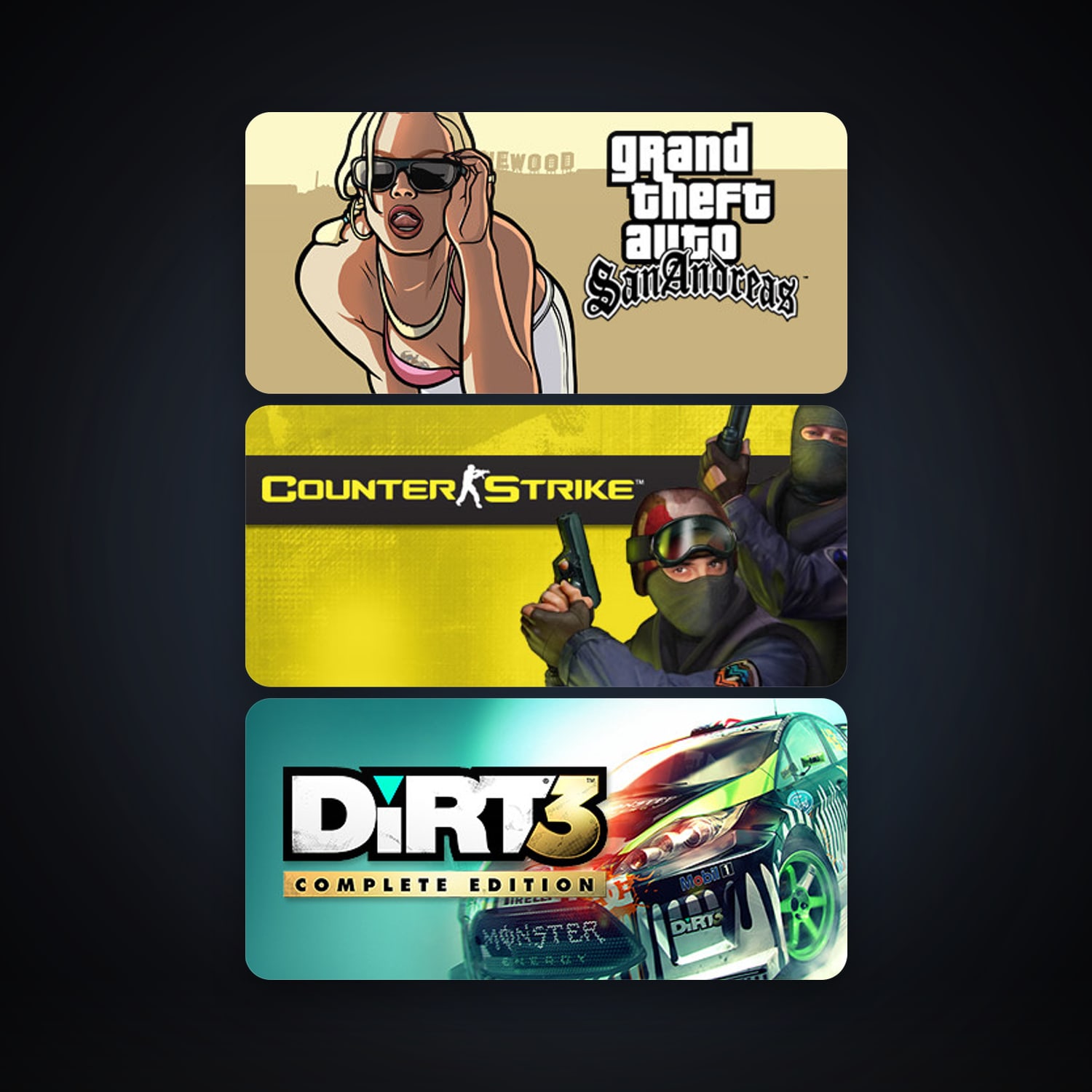 Counter-Strike + Grand Theft Auto: San Andreas, 7 games, clean — HabibiAccounts