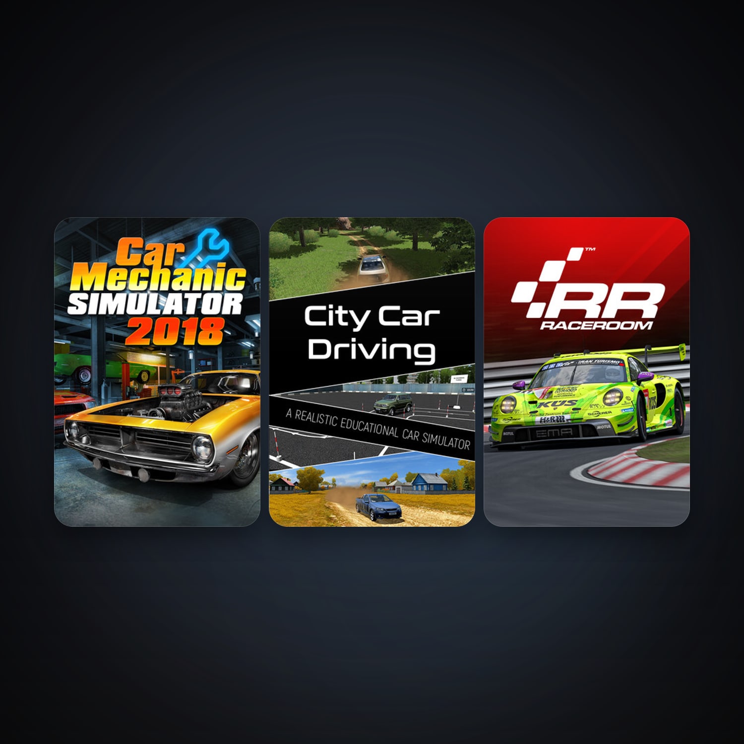 RaceRoom Racing Experience + City Car Driving, 7 games, clean — HabibiAccounts
