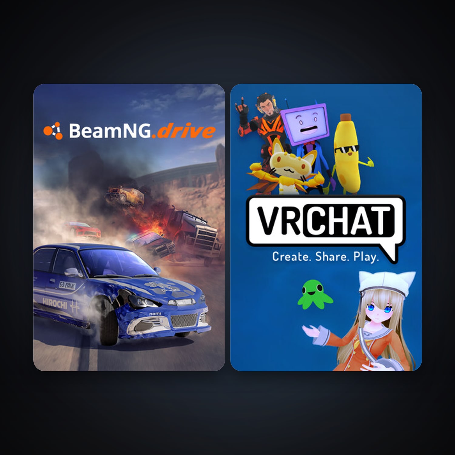 BeamNG.drive + VRChat, 8 games, clean — HabibiAccounts
