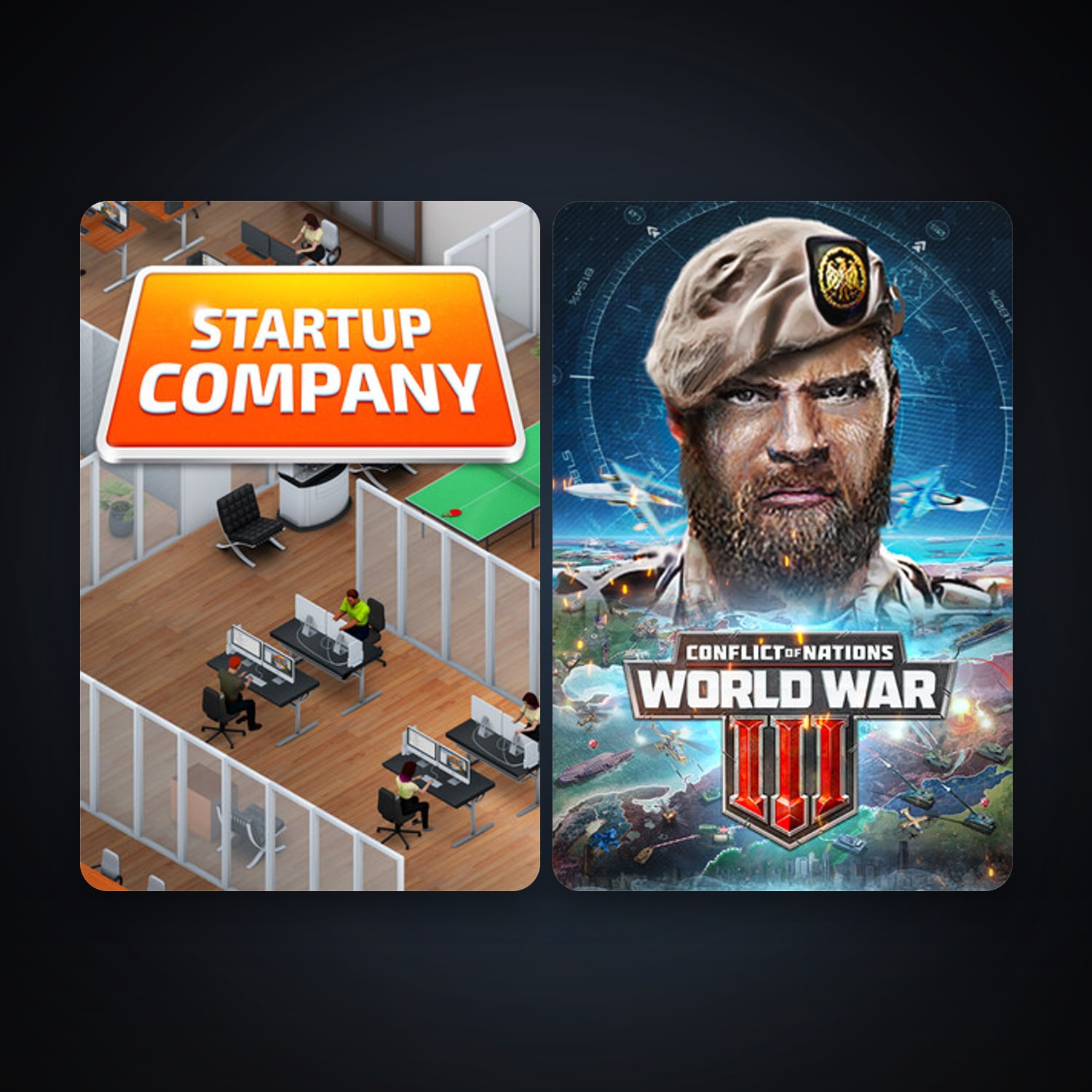 Startup Company + CONFLICT OF NATIONS: WORLD WAR 3, 3 games, clean — HabibiAccounts