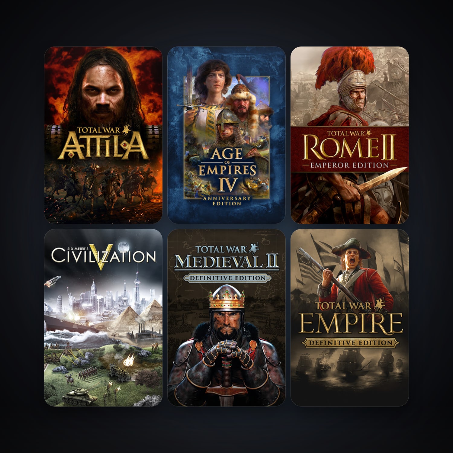 Medieval II: Total War + Sid Meier's Civilization V, 10 games, clean — HabibiAccounts