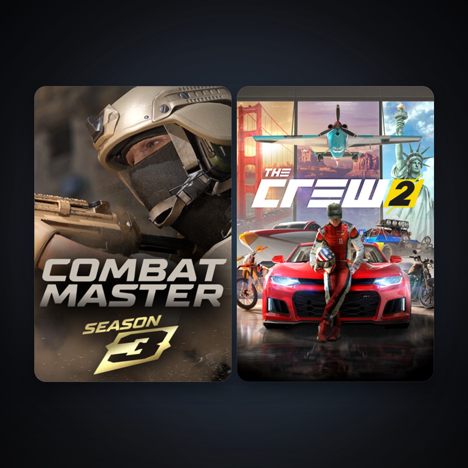 The Crew 2 + Combat Master: Season 1, 5 games, clean — HabibiAccounts