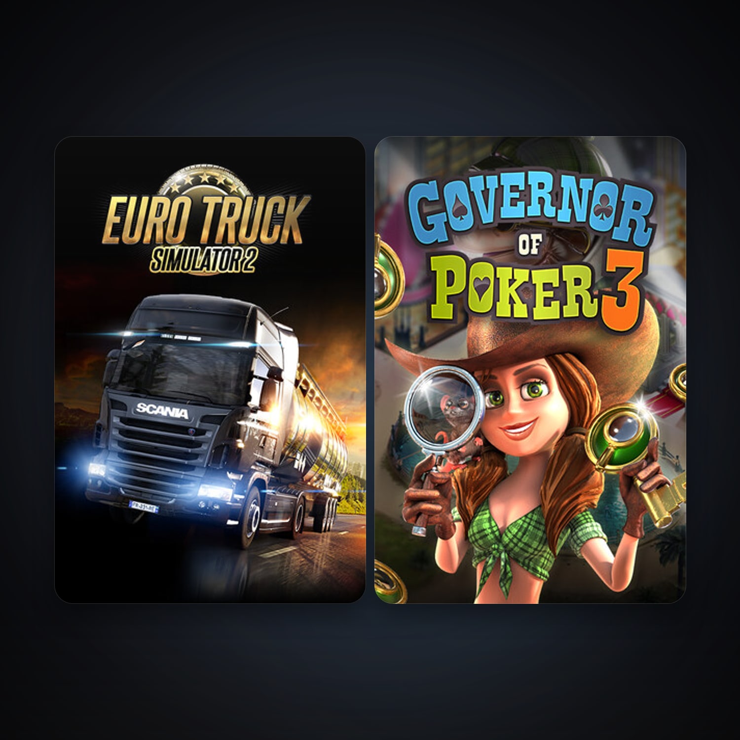 Euro Truck Simulator 2 + Governor of Poker 3, 3 games, clean — HabibiAccounts