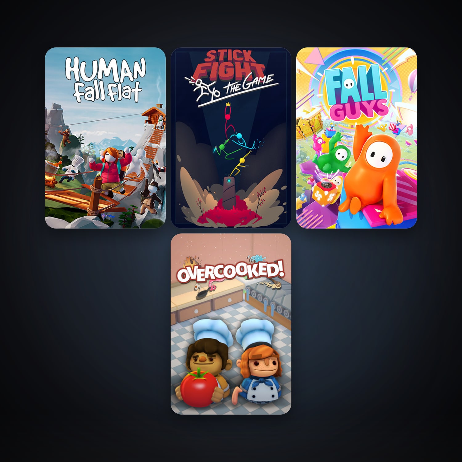 Overcooked + Human: Fall Flat, 7 games, clean — HabibiAccounts