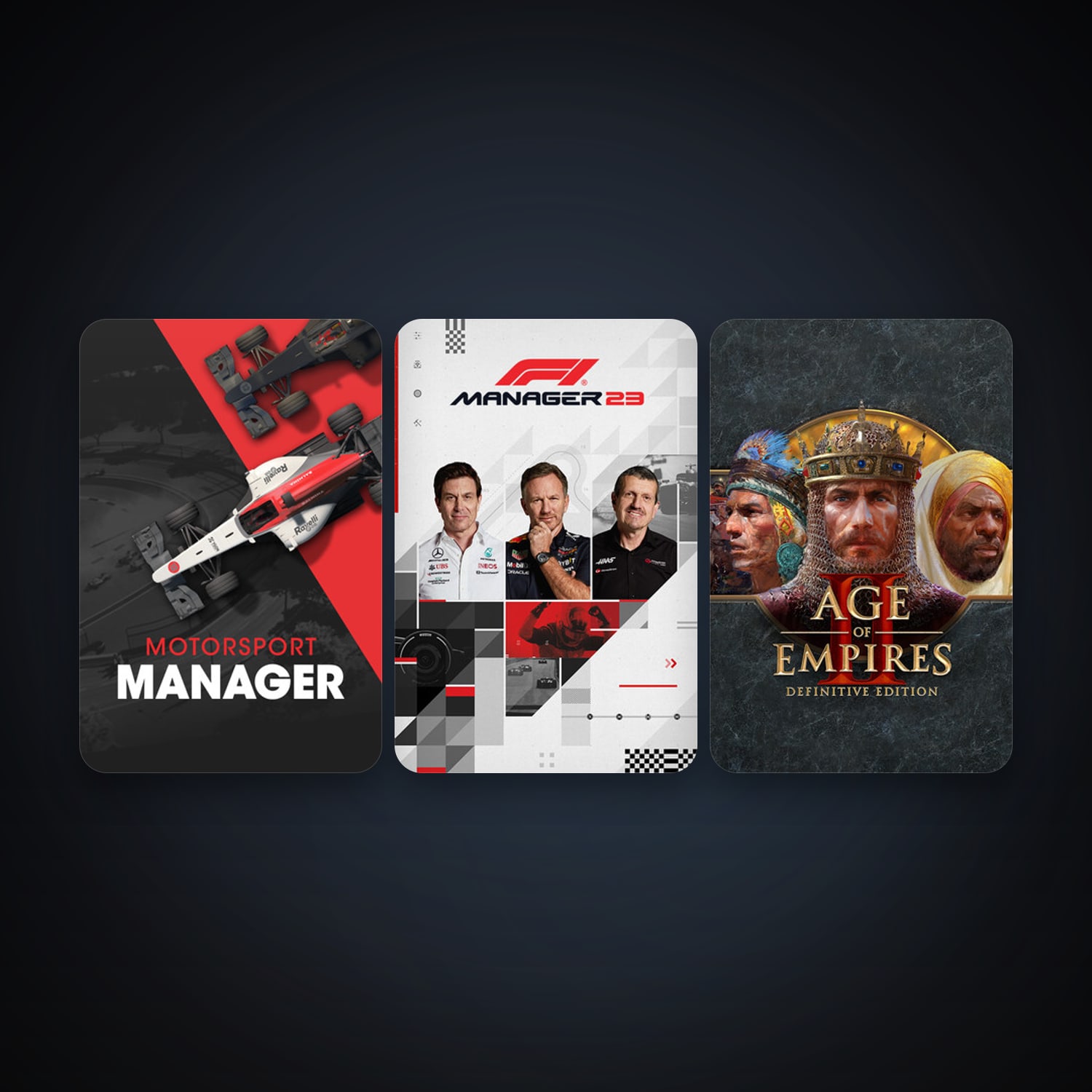 Motorsport Manager + Age of Empires II: Definitive Edition, 6 games, clean — HabibiAccounts