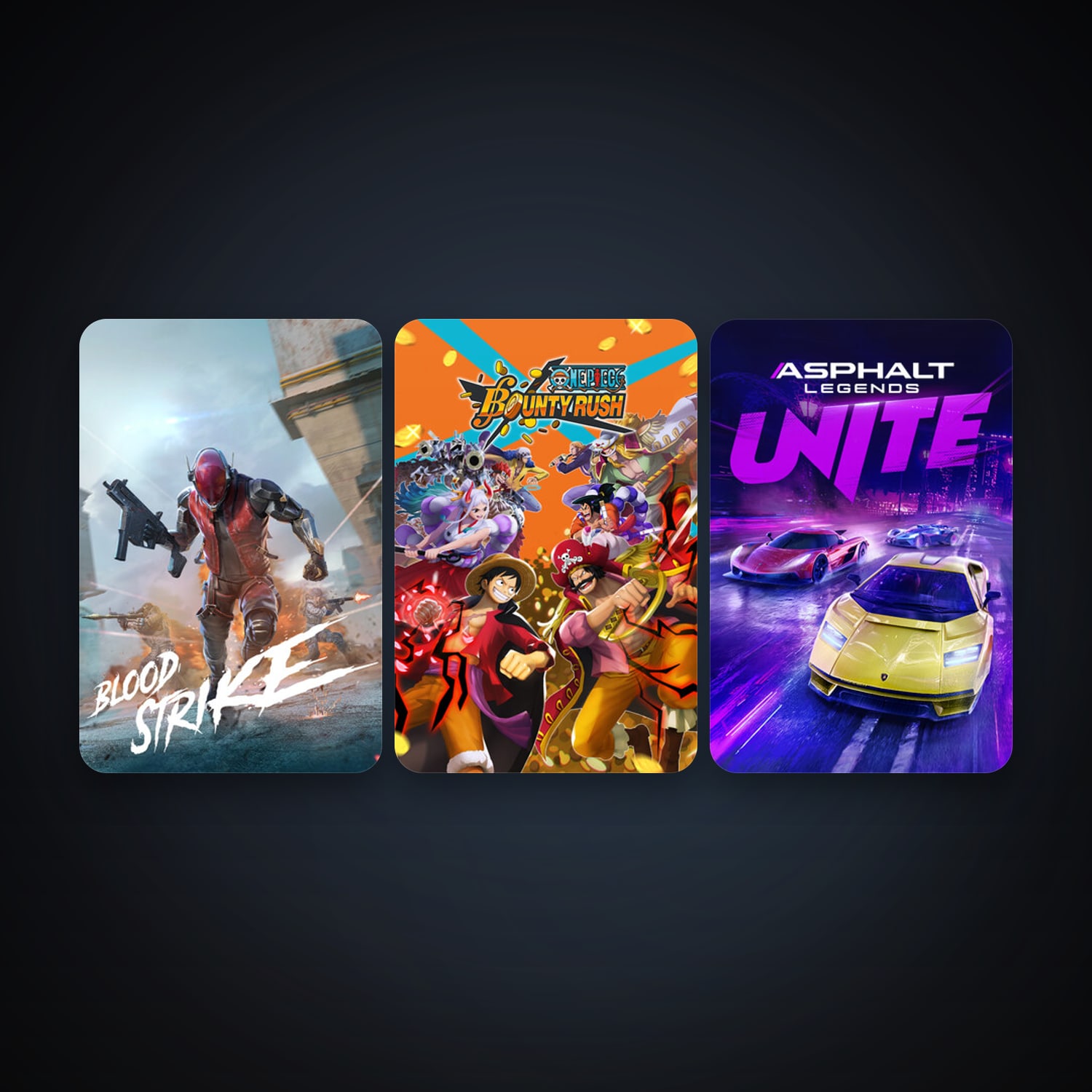 Asphalt Legends Unite + ONE PIECE Bounty Rush, 7 games, clean — HabibiAccounts