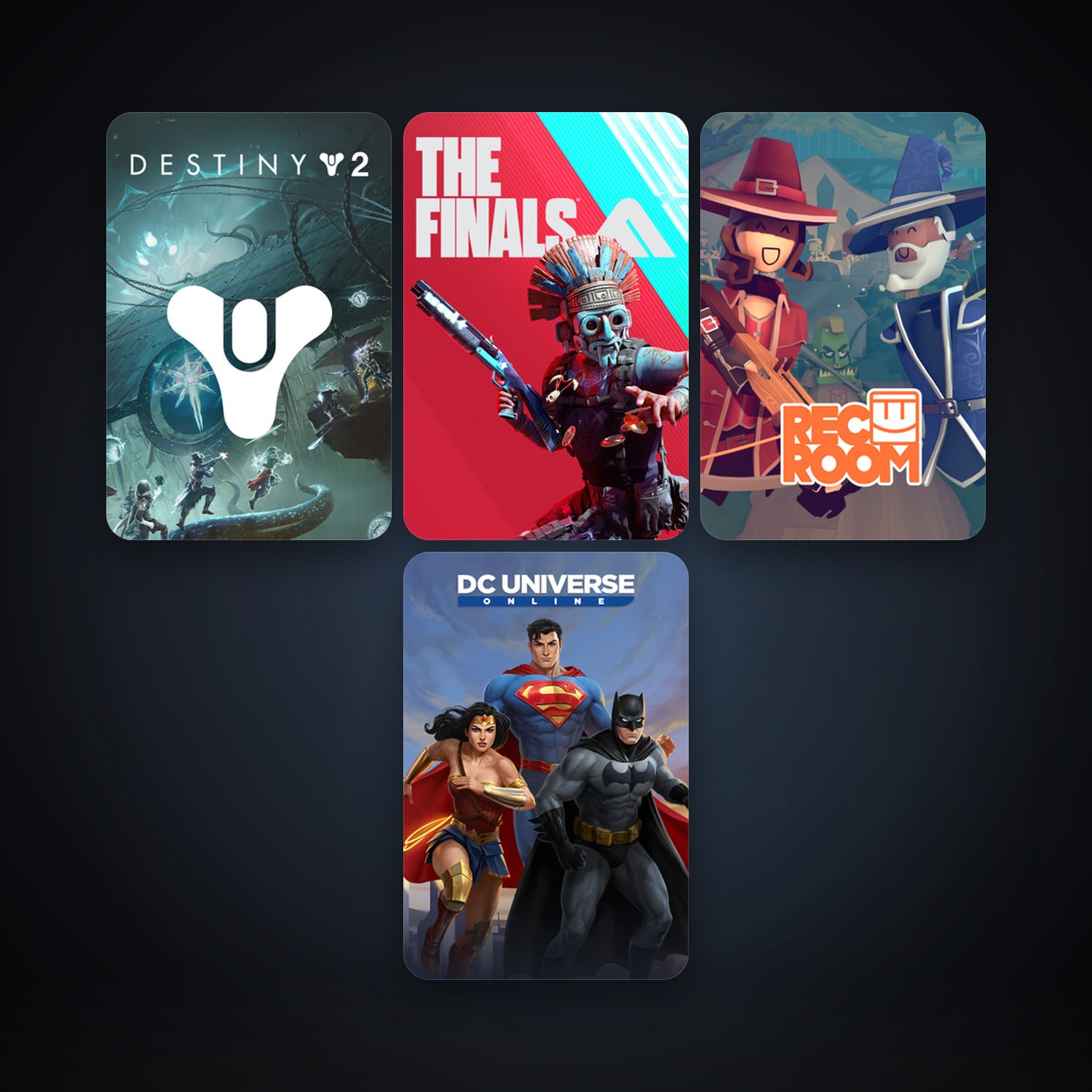DC Universe Online + Rec Room, 8 games, clean — HabibiAccounts