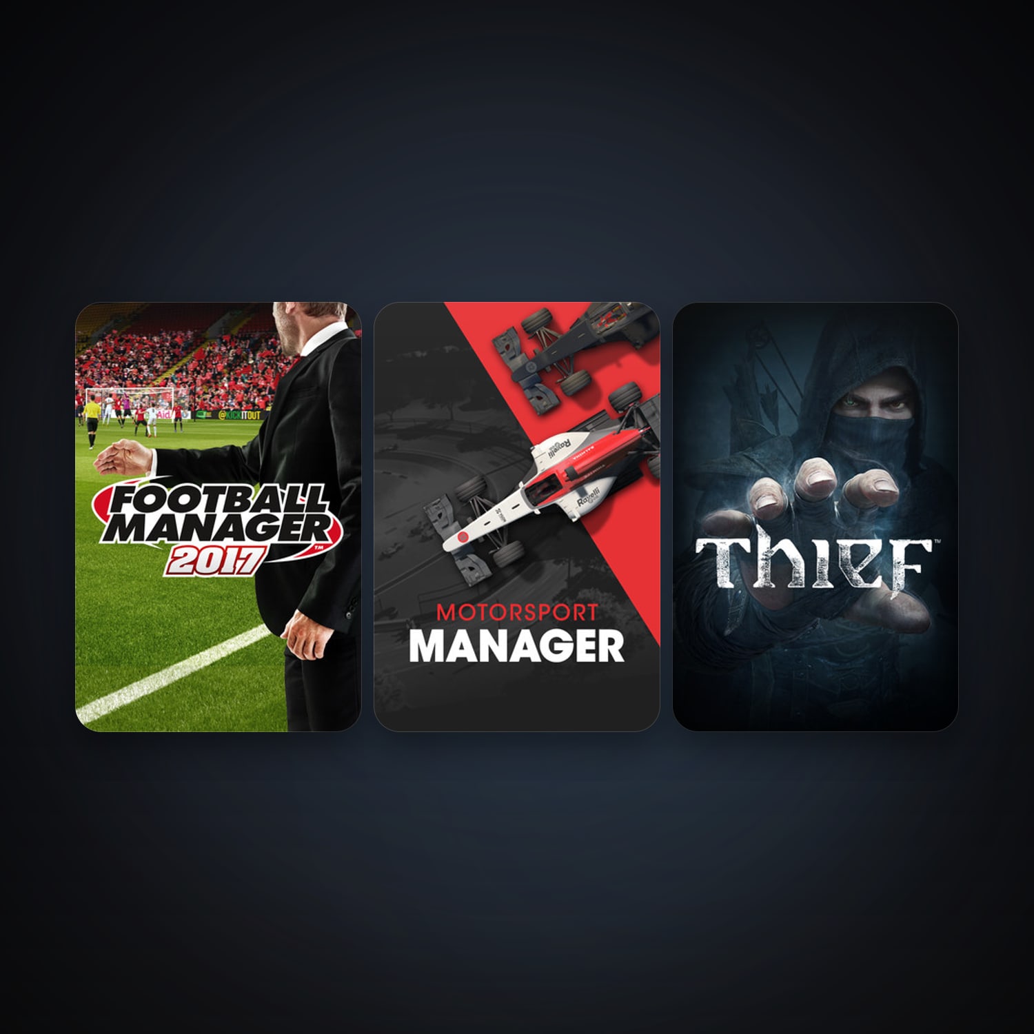 Thief + Motorsport Manager, 4 games, clean — HabibiAccounts
