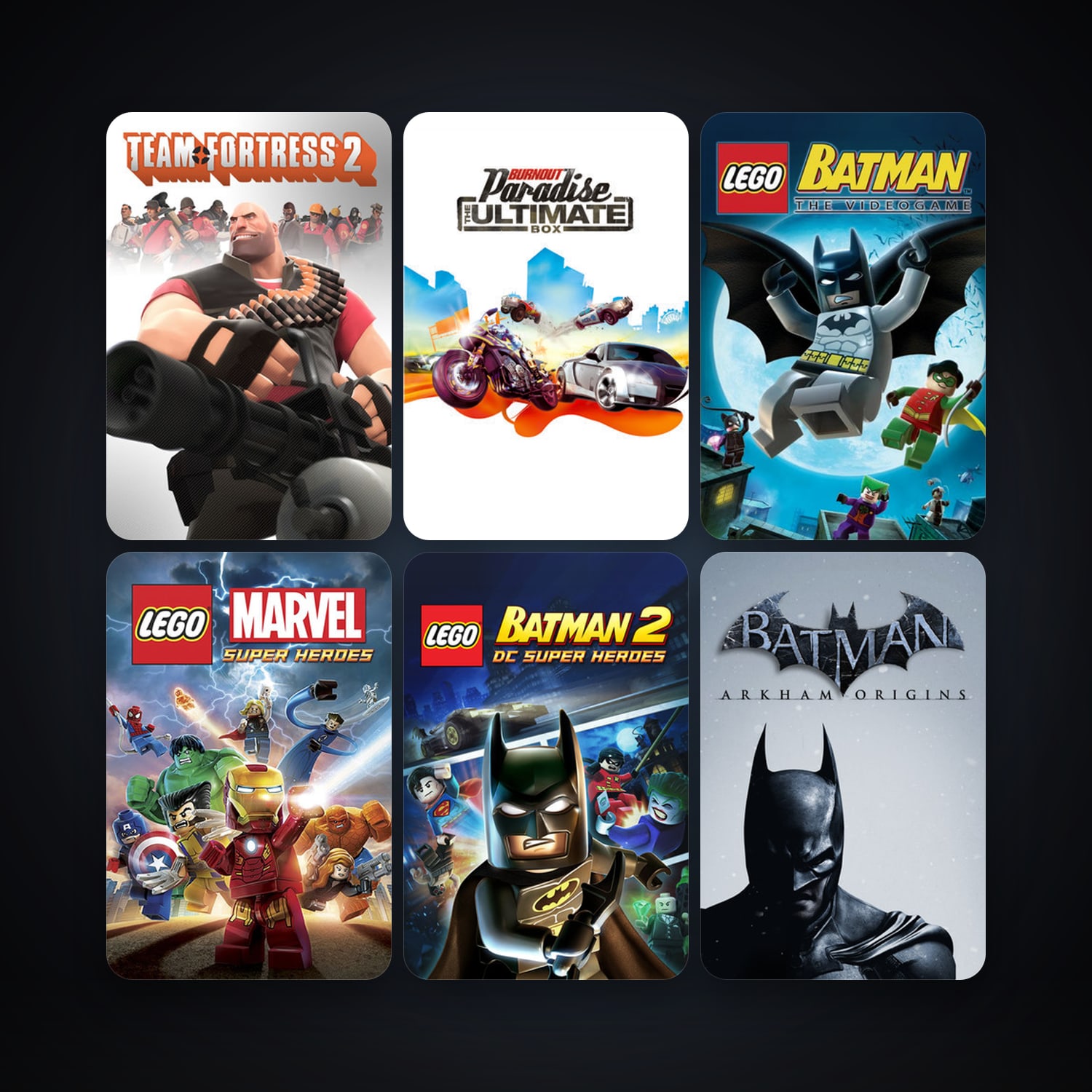 Team Fortress 2 + LEGO Batman: The Videogame, 62 games, Steam 11, clean — HabibiAccounts