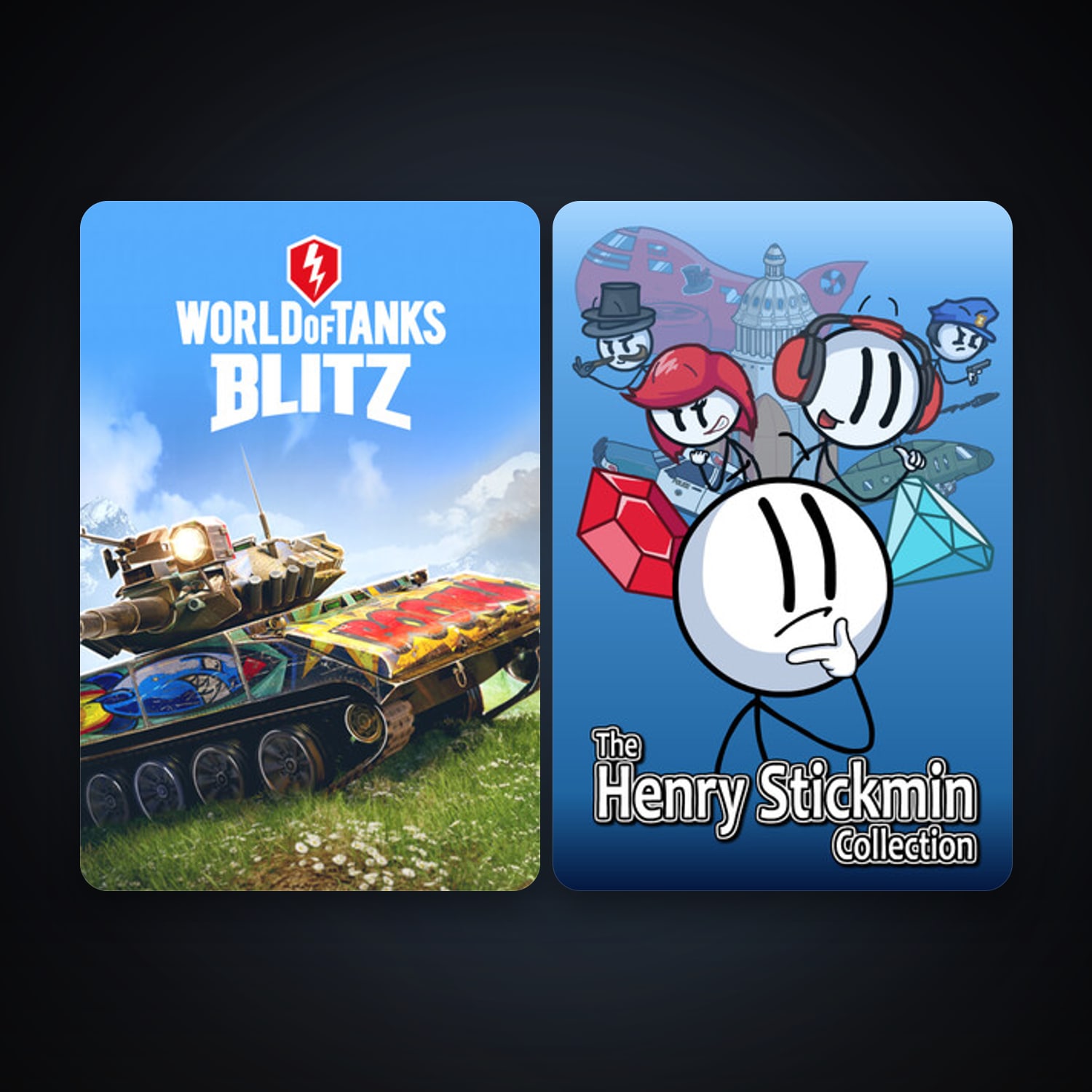 World of Tanks Blitz + The Henry Stickmin Collection, 3 games, clean — HabibiAccounts