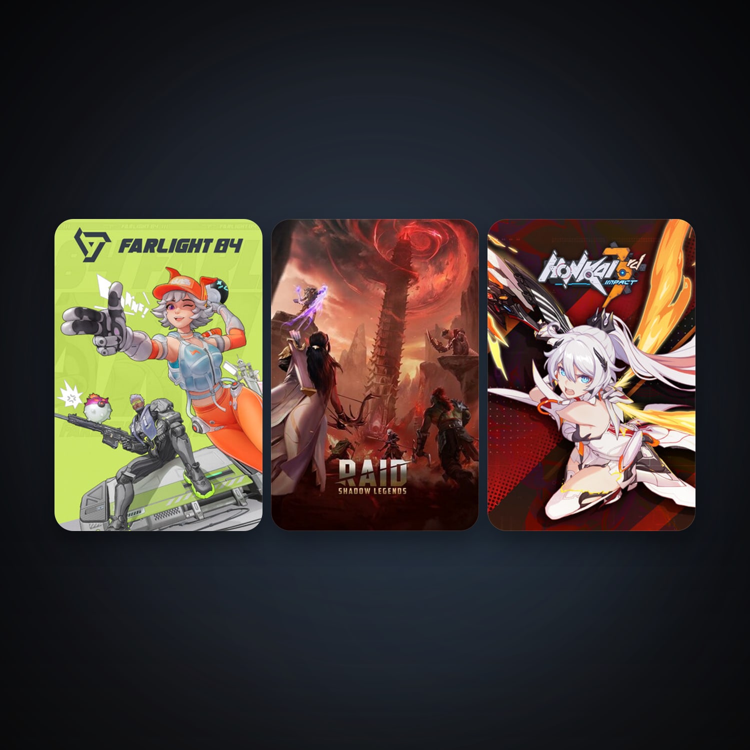 Honkai Impact 3rd + Farlight 84, 8 games, clean — HabibiAccounts