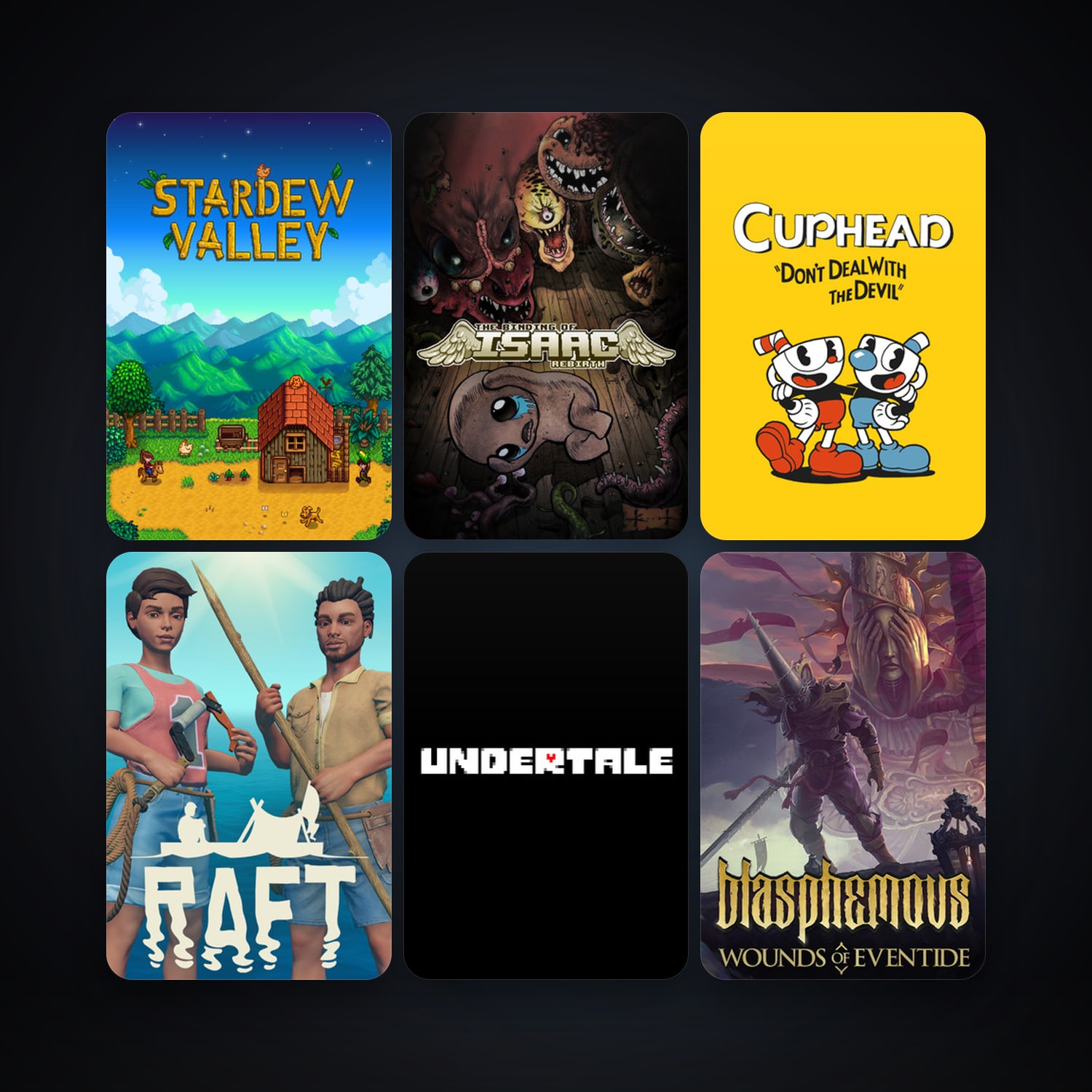 The Binding of Isaac: Rebirth + Cuphead, 11 games, clean — HabibiAccounts